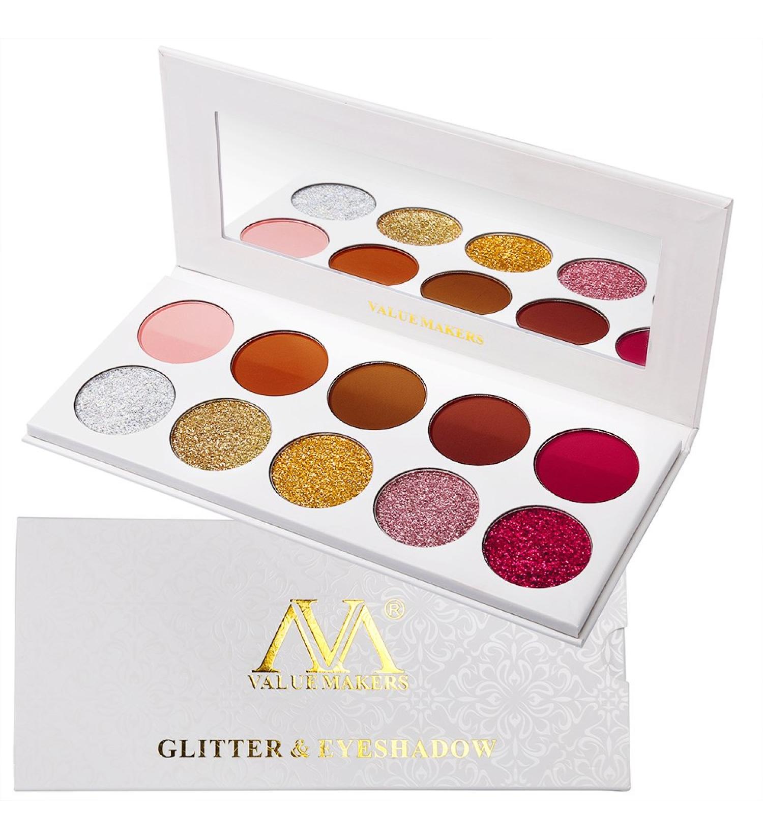 Portshade Palette: 10 High-Pigmented Eyeshadows in Red Rose Gold Silver & Brown - Glitter & Matte Makeup for Long-Lasting Looks | International Shipping Available - Buy Online on GoSupps.com