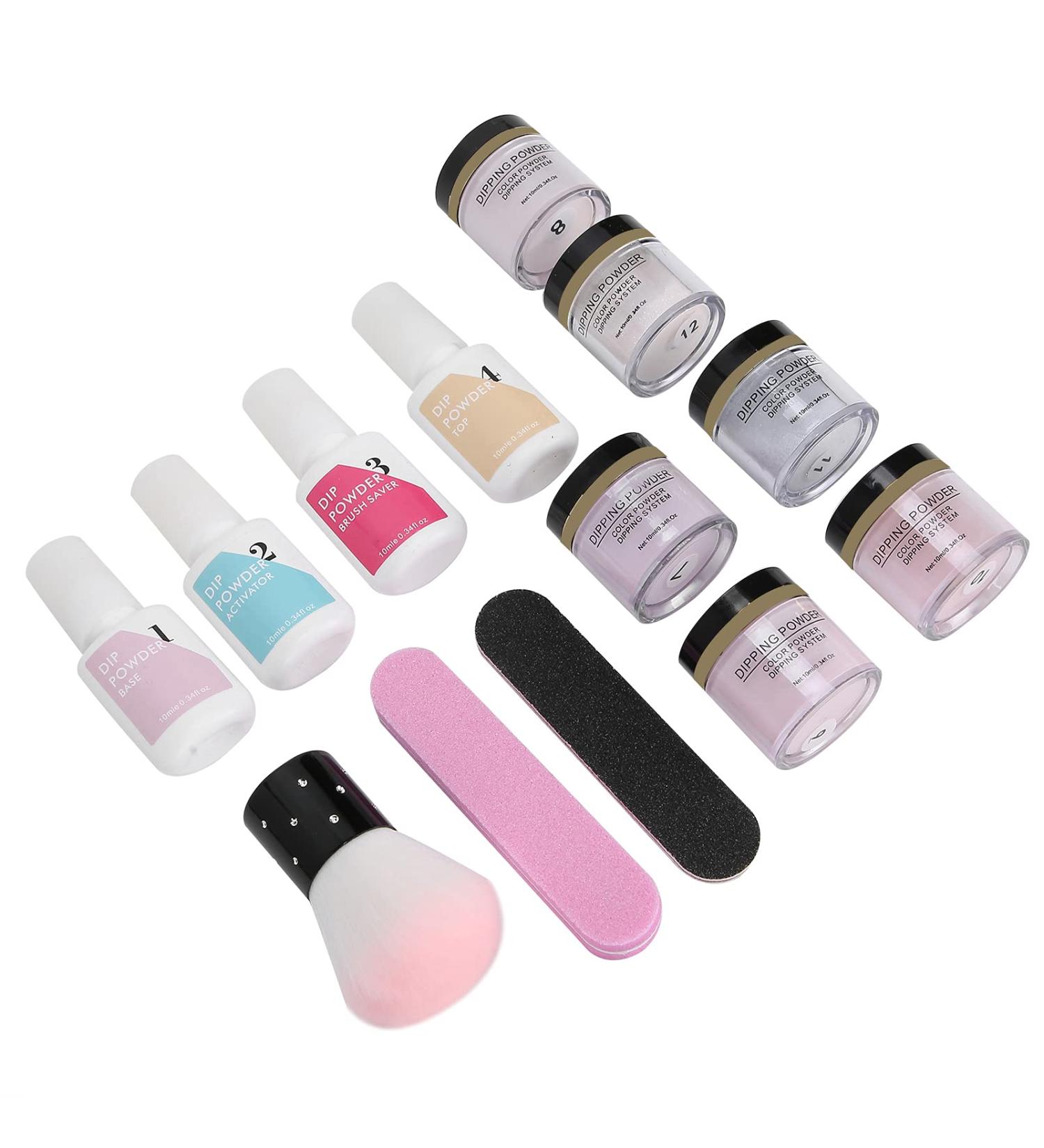 Dip Powder Nail Kit Starter 8Pcs Nail Art Powder Top Base Coat Gel Dusting Brush Manicure Tool Set DIY Salon Nail Art Manicure(K1214) - Buy Online on GoSupps.com