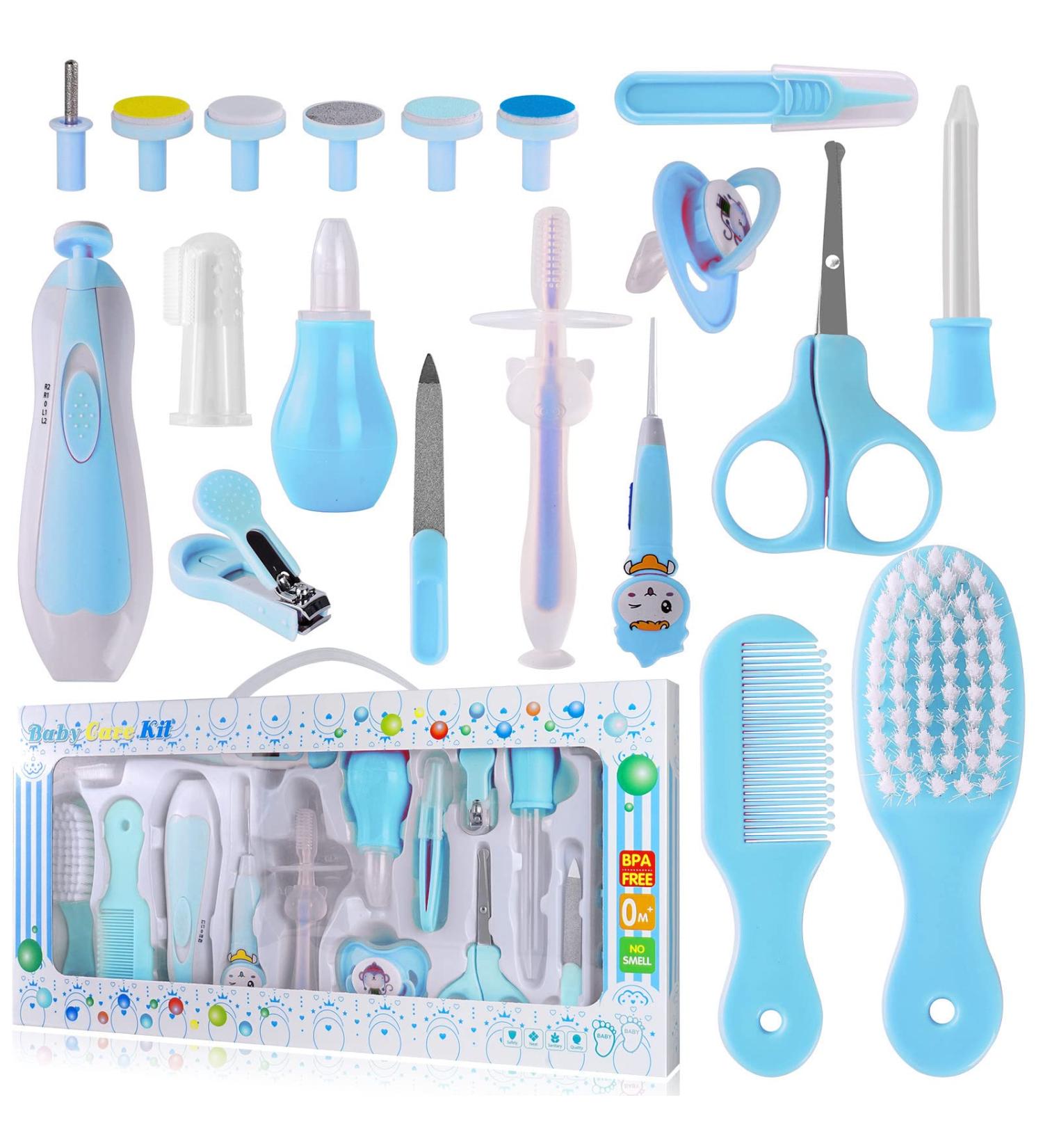 PhantomSky Baby Healthcare and Grooming Kit 20 in 1 Electric Nail Trimmer Set - Blue | Nursery Care Set for Newborns and Toddlers | Travel Essential Haircut Tools - Buy Online on GoSupps.com