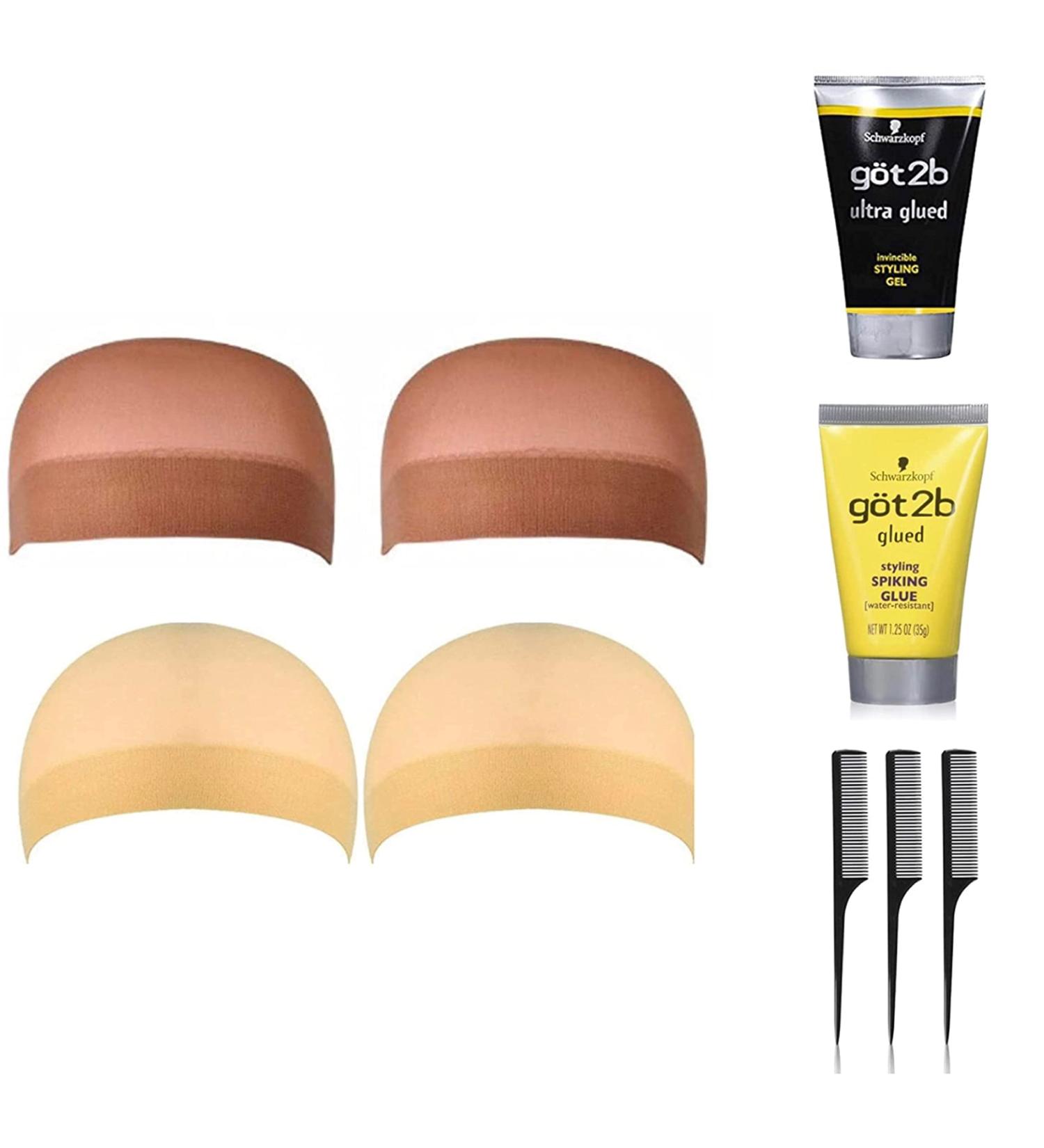 Got2B Got 2b Ultra Glued Invincible Styling Gel 1.25 oz Glued Spiking Glue 1.25 oz (Including IGS 4 pack Wig Caps Beige Wig Cap Light Brown Wig Cap & 3pc Rat Tail Comb Set) - Buy Online on GoSupps.com