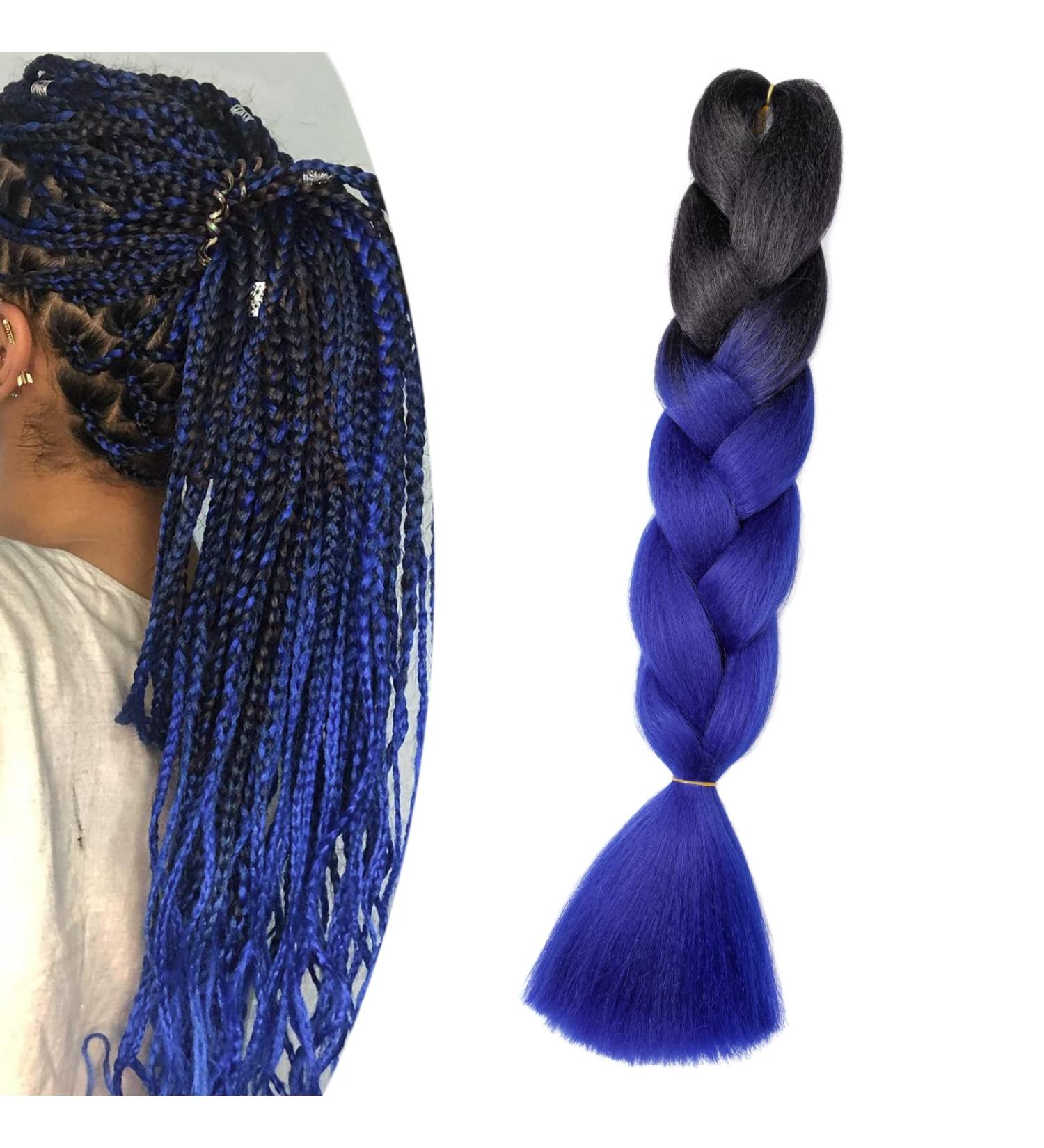 Buy Gairyan Jumbo Braid Extensions - 24 Ombre Synthetic Box Braids Hair (Black & Sapphire) - 100g for Crochet Twists | International Shipping Available - Buy Online on GoSupps.com