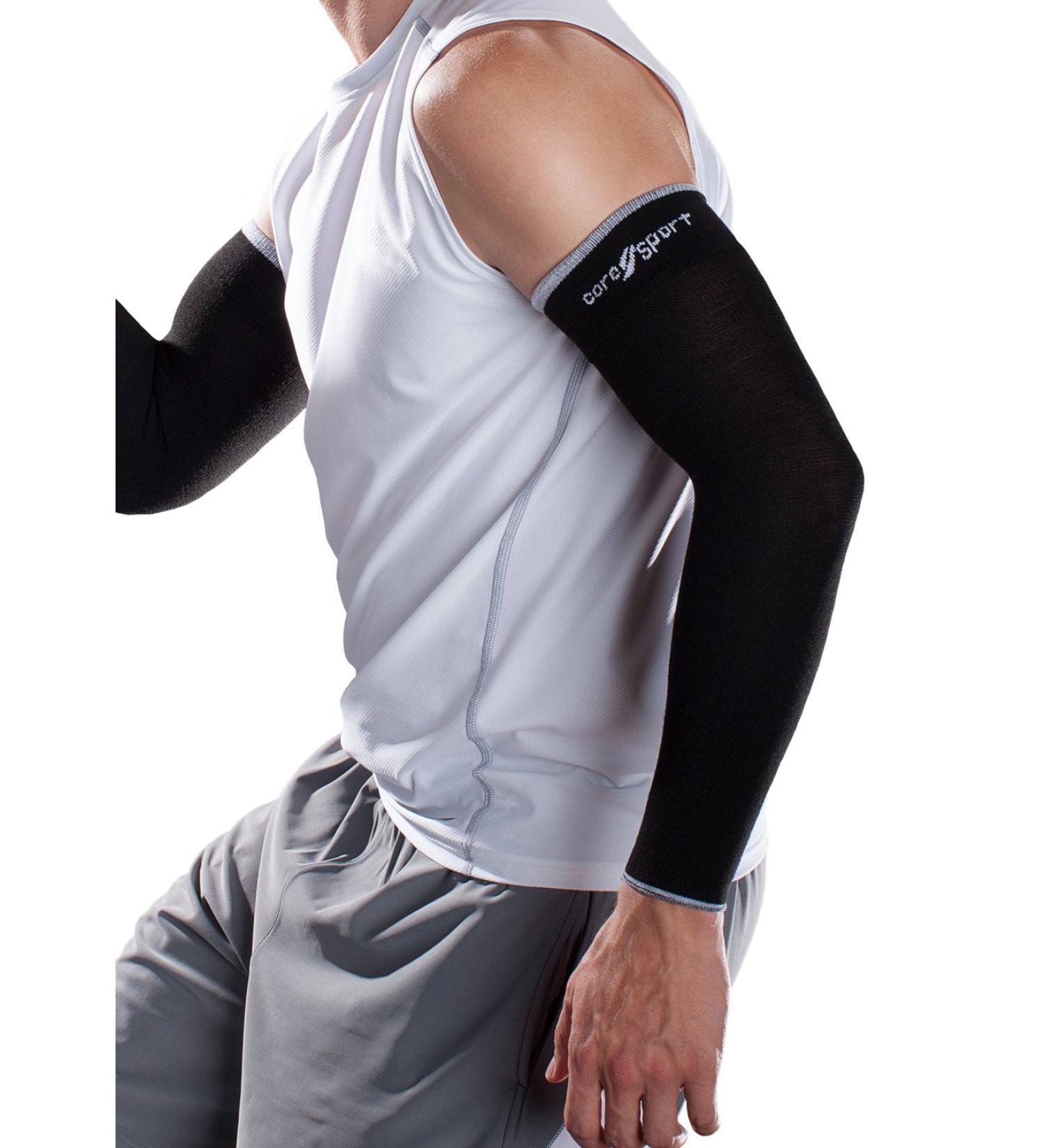 CoreSport Athletic Arm Sleeves - 15-20mmHg Compression Support for Athletes | X-Large Black | International Shipping Available - Buy Online on GoSupps.com