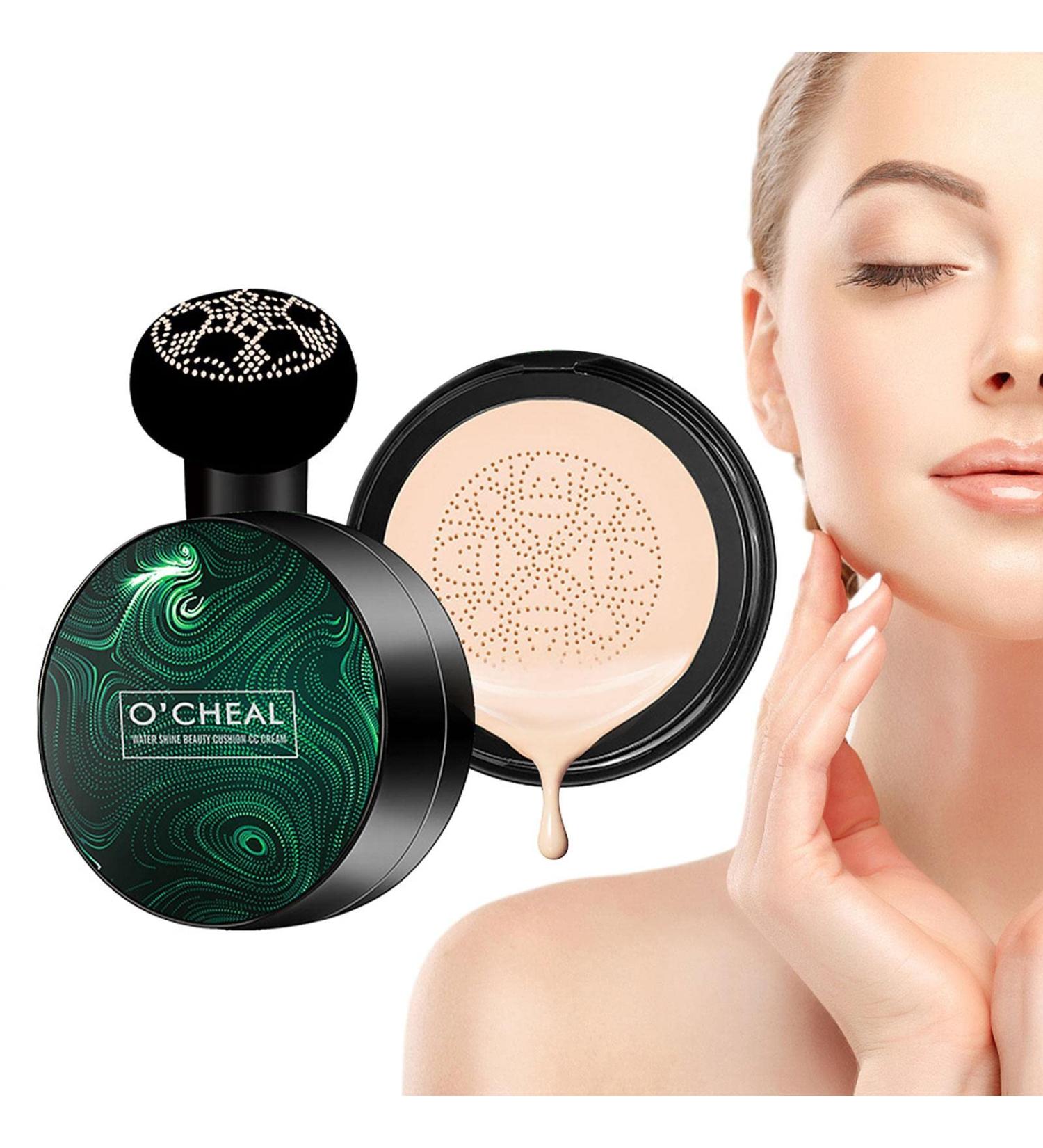 Air Cushion CC Cream Foundation | Natural Mushroom Head Air Cushion Foundation CC Cream Primer Makeup Concealer Moisturizing Beauty CC Cream for Women Girls Ladies/ Natural Color - Buy Online on GoSupps.com