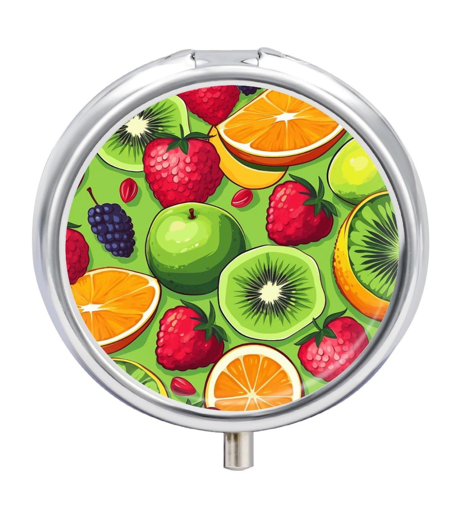 Portable Fruit Printed Pill Box - 3 Compartment Travel Case | Small Medicine Organizer for Purse & Pocket - Buy Online on GoSupps.com