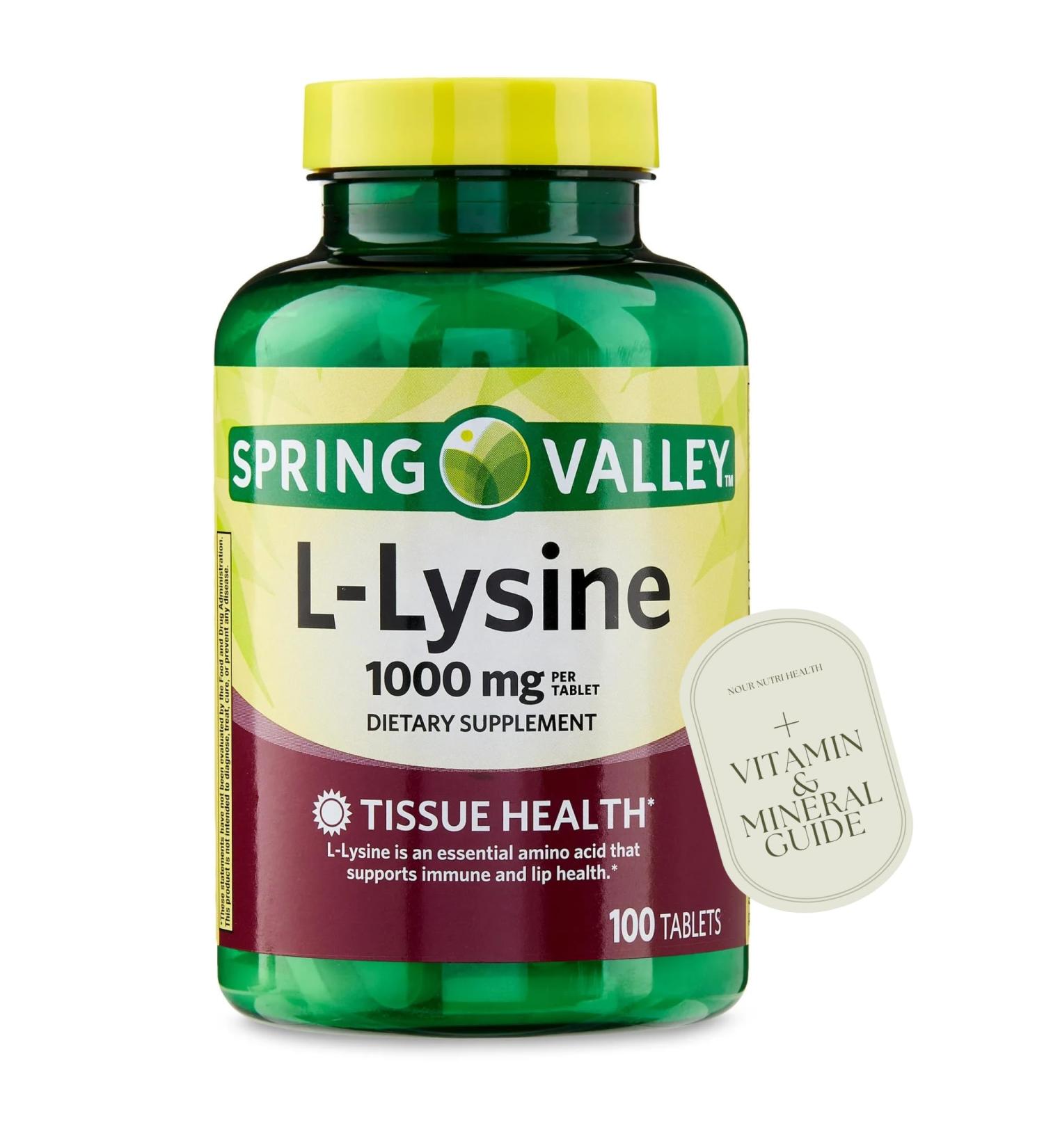 L-Lysine 1000mg Tablets Essential Amino Acid for Immune Support Collagen Formation and Skin Health High-Potency Lysine Supplement 100 Count Gluten-Free Vitamin Guide Included - Buy Online on GoSupps.com