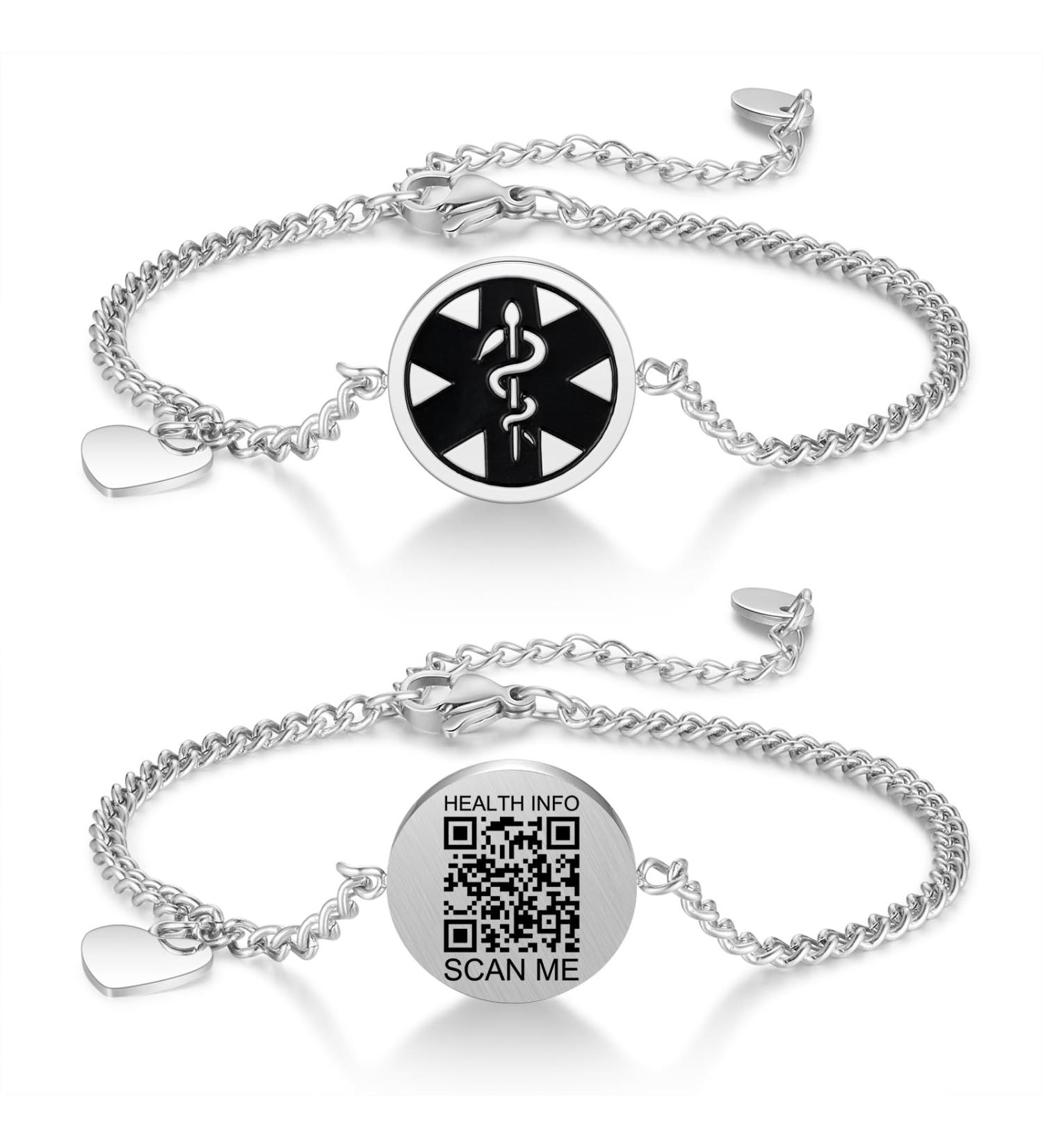 Upgraded QR Code Medical Alert ID Bracelets for Men & Women - Customizable Titanium Steel Emergency Medical Bracelets - Fits Wrists 8-10 - Silver Curb Chain - Buy Online on GoSupps.com