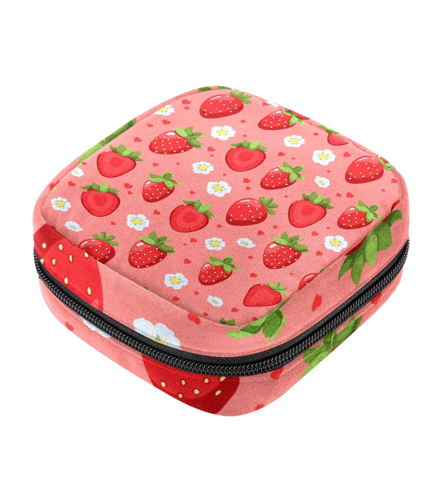 Strawberry Flower Pattern Sanitary Napkin Storage Bag - Menstrual Pouch for Women and Teen Girls - Portable Period Kit Organizer - Buy Online on GoSupps.com