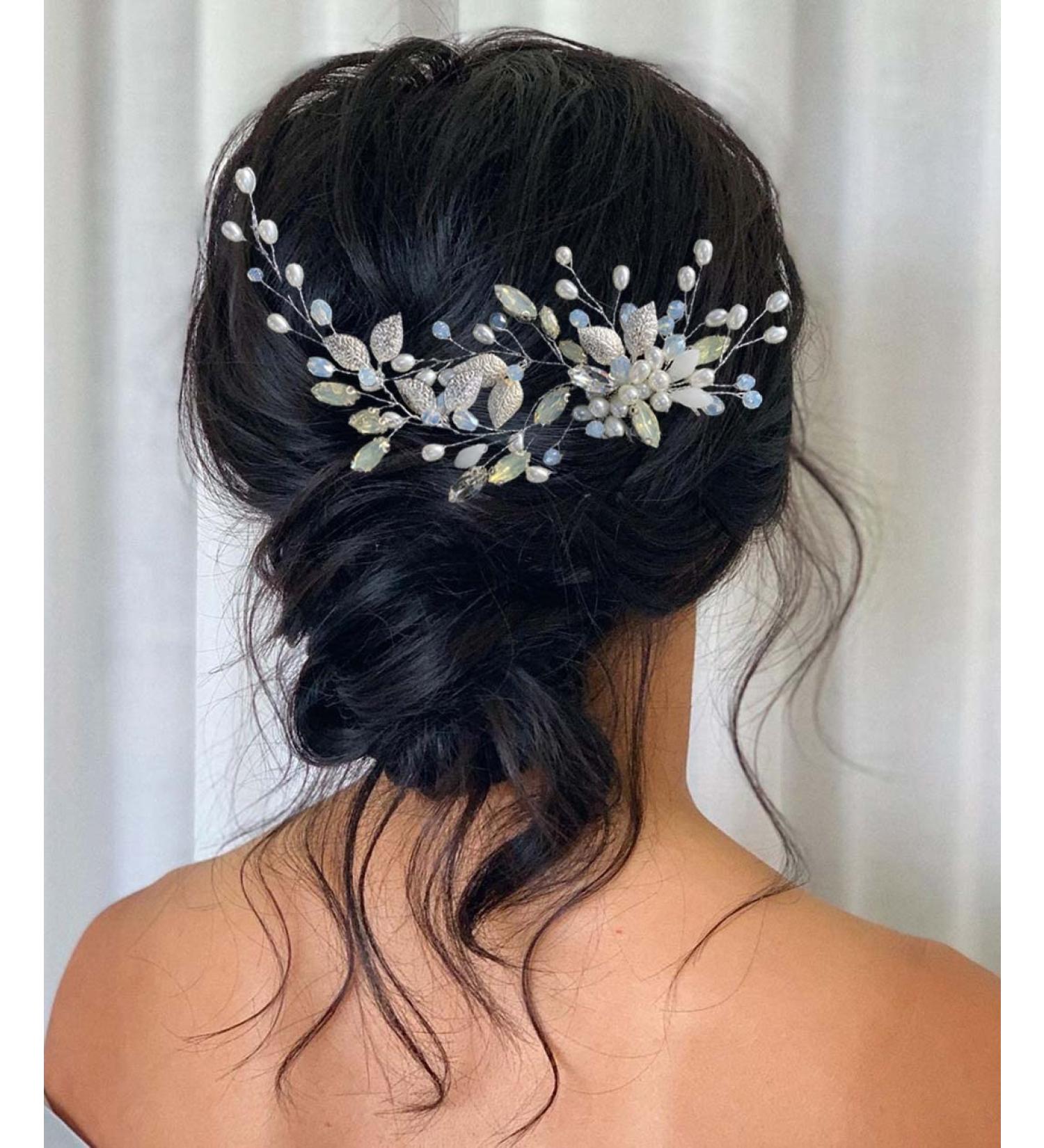 Unicra Bridal Wedding Hair Comb | Silver Rhinestone Leaf Headpiece for Women & Bridesmaids - Elegant Side Accessories - Buy Online on GoSupps.com