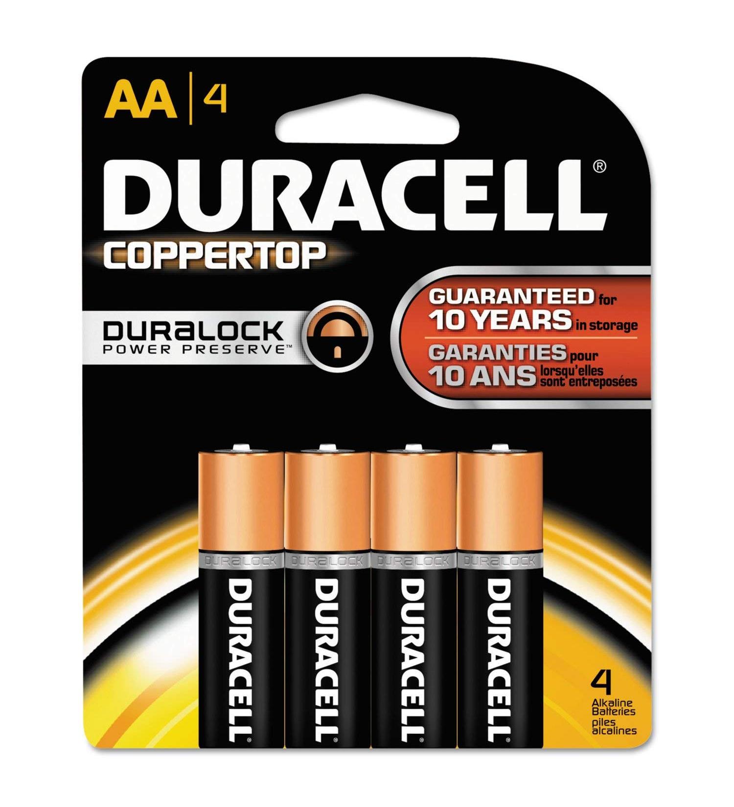 Duracell MN1500B4Z CopperTop Alkaline Batteries with Duralock Power Preserve Technology AA 4/Pk