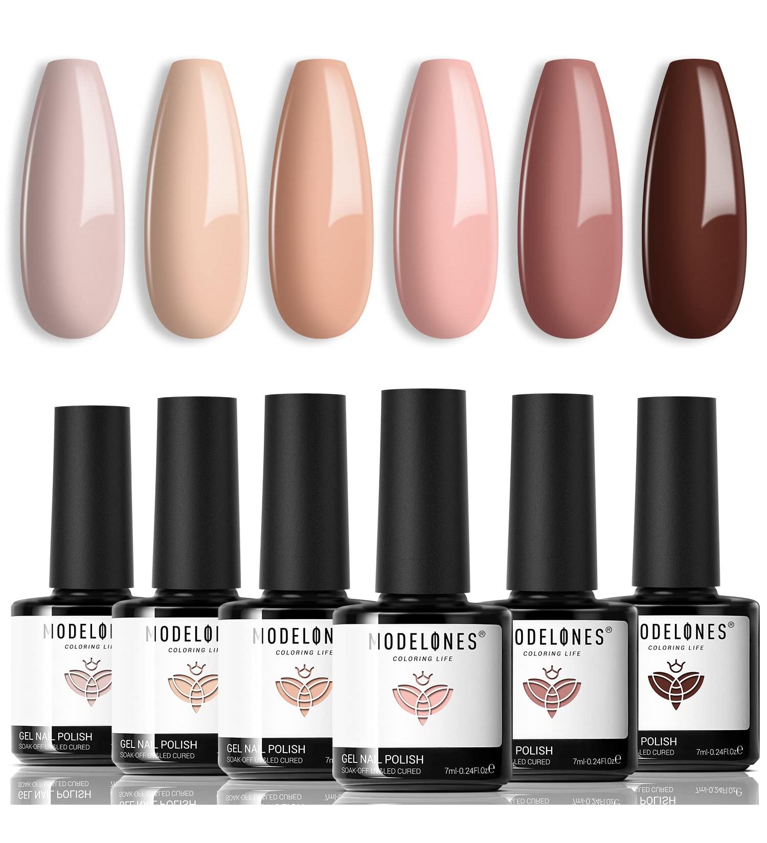 Modelones Nude Neutral Gel Nail Polish Set - 6 Colors for DIY Salon Manicure - Skin Tones Brown Pastel Pink - Soak Off Gel Polish Kit for Women - Buy Online on GoSupps.com