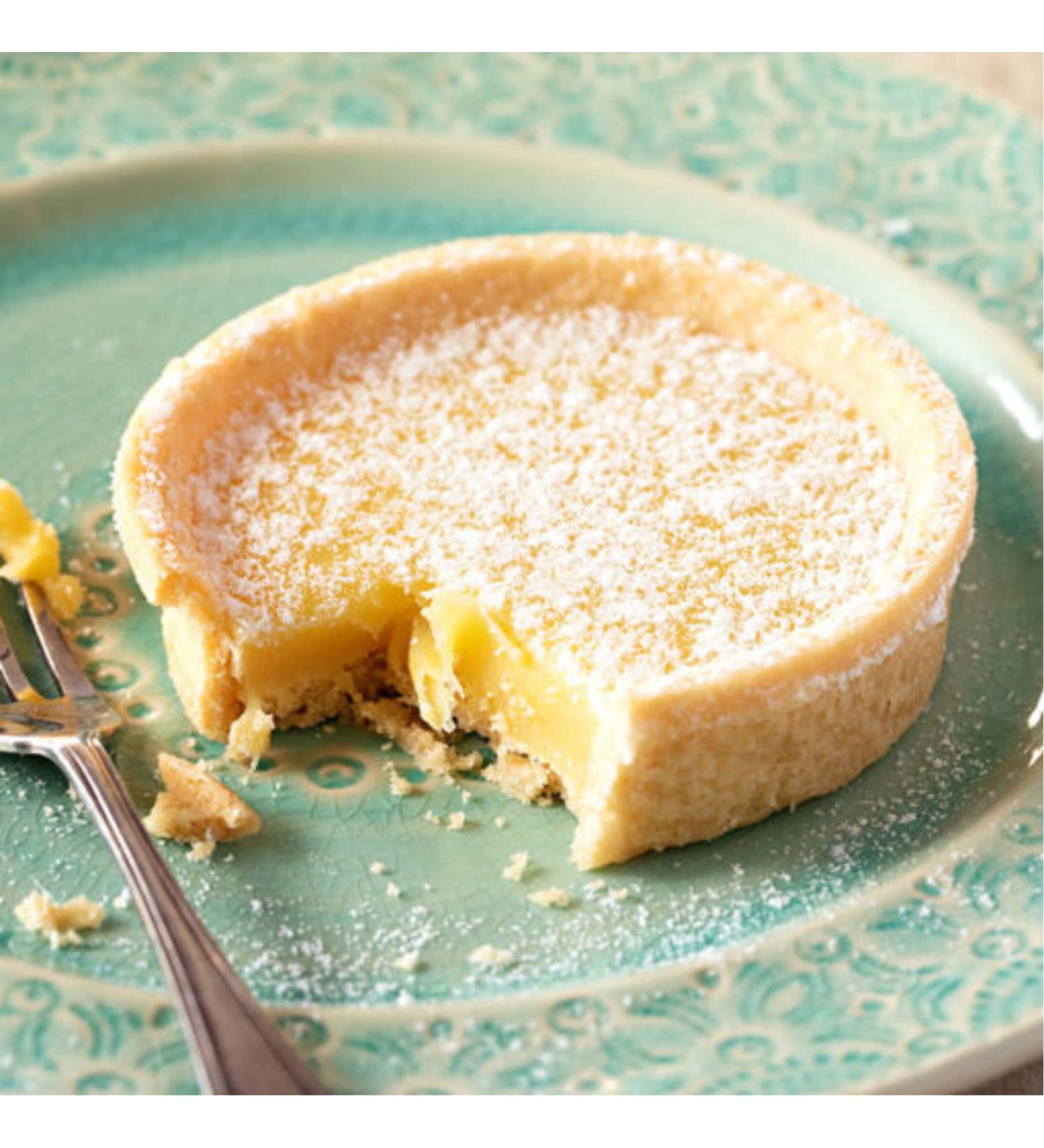 Lemon Tart (12x75g) Gluten wheat and milk free sweet pastry case filled with a lemon flavoured filling and finished with sugar dusting.