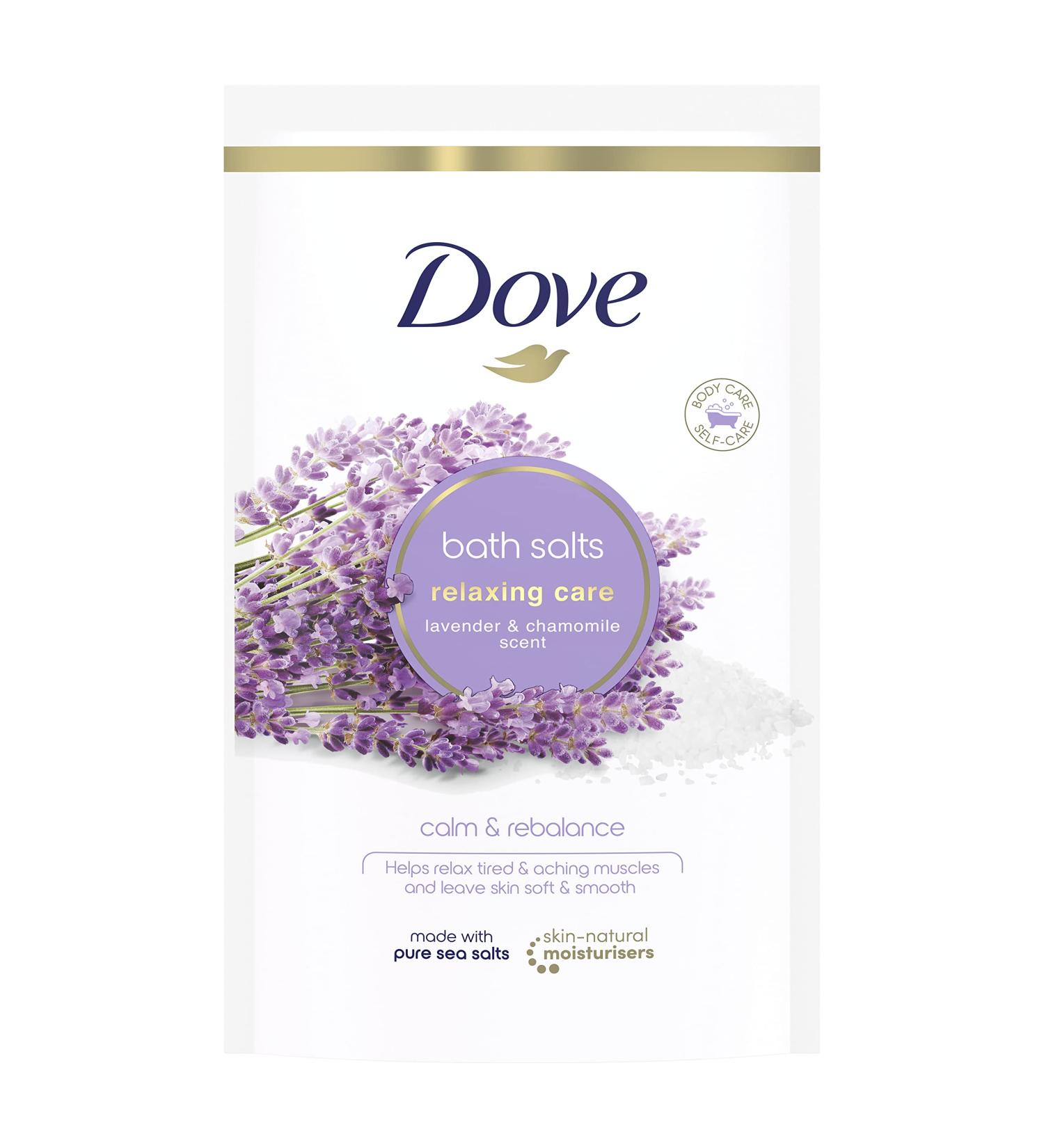 Dove Lavender & Chamomile Relaxing Bath Salts 900g | Skin-Nourishing Formula for Smooth & Soft Skin - Buy Online on GoSupps.com