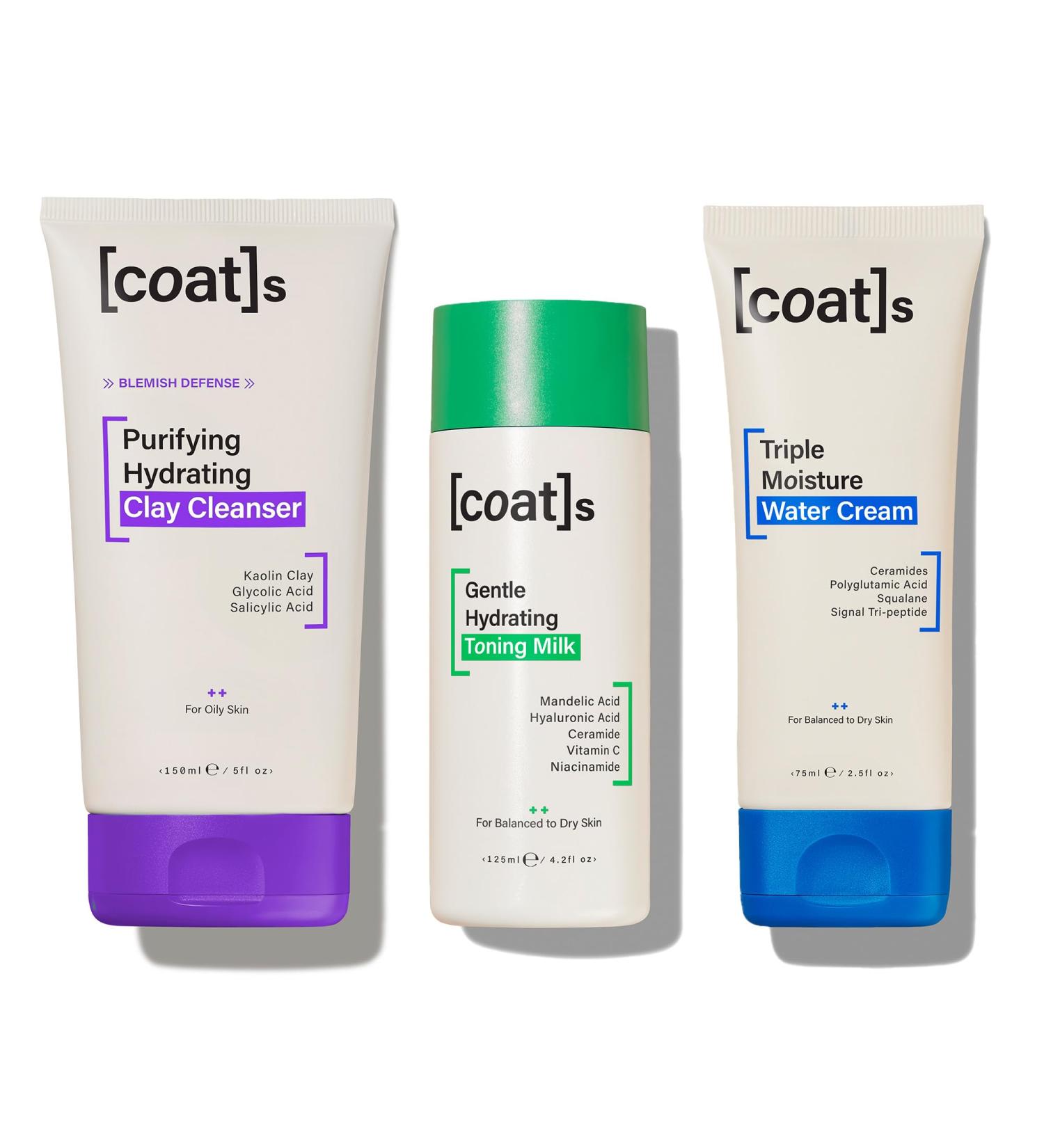 Coats Blemish Defense 3-Step Bundle Clay Cleanser Toning Milk & Water Cream Helps Prevent Breakouts & Support Skin Barrier - Buy Online on GoSupps.com