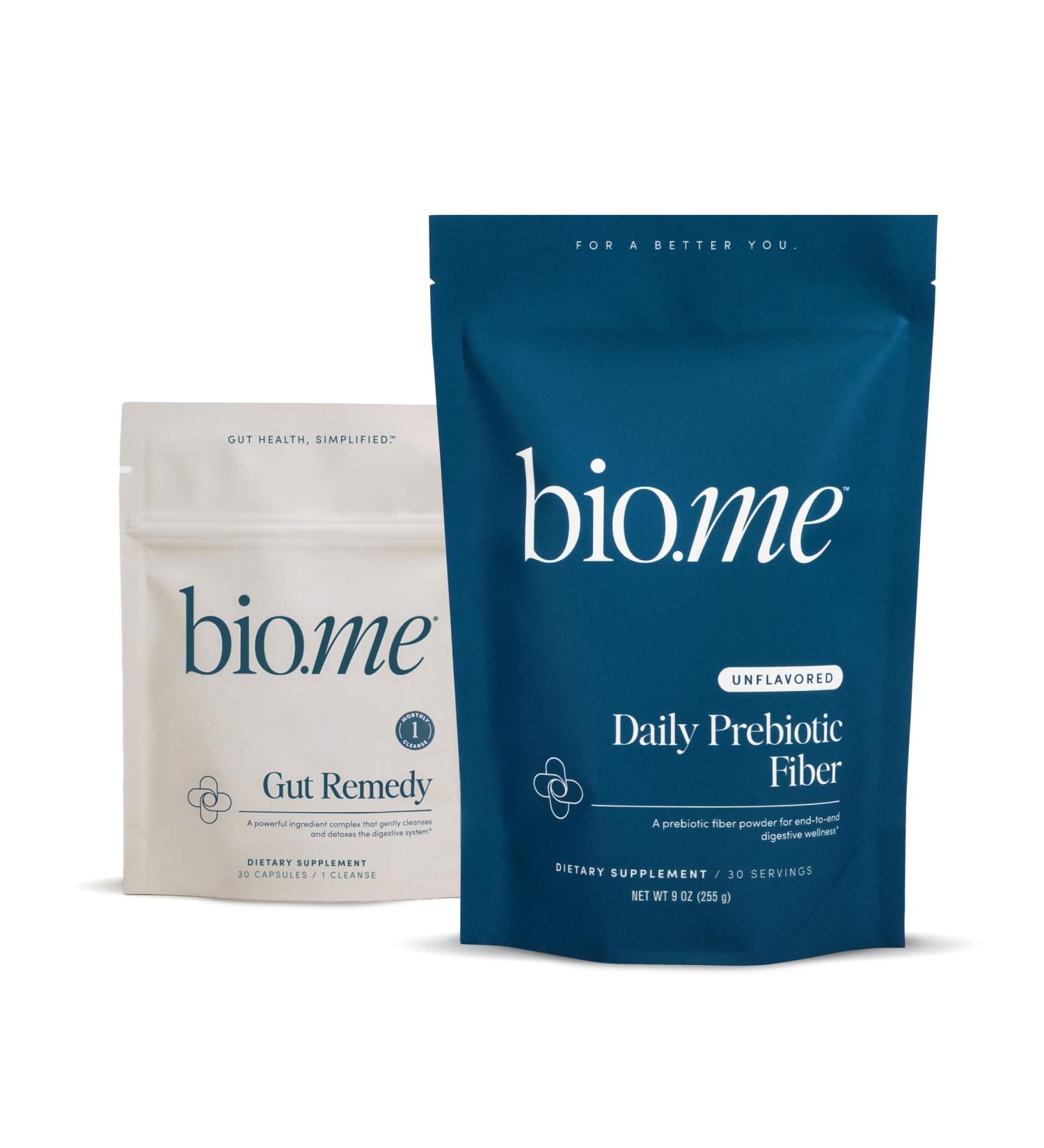 Bio.me Daily Prebiotic Fiber & Gut Cleanse Bundle - Unflavored Fiber Powder (30 Servings) + 5-Day Cleanse Capsules w/Magnesium Berberine L-Glutamine - Digestive Support Microbiome Reset (30 Caps) - Buy Online on GoSupps.com