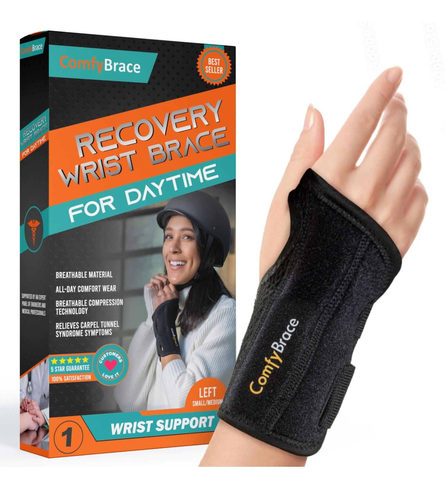 ComfyBrace Copper Infused Wrist Brace - Support for Carpal Tunnel Arthritis & Tendonitis | Left Hand Small/Medium | Men & Women - Buy Online on GoSupps.com