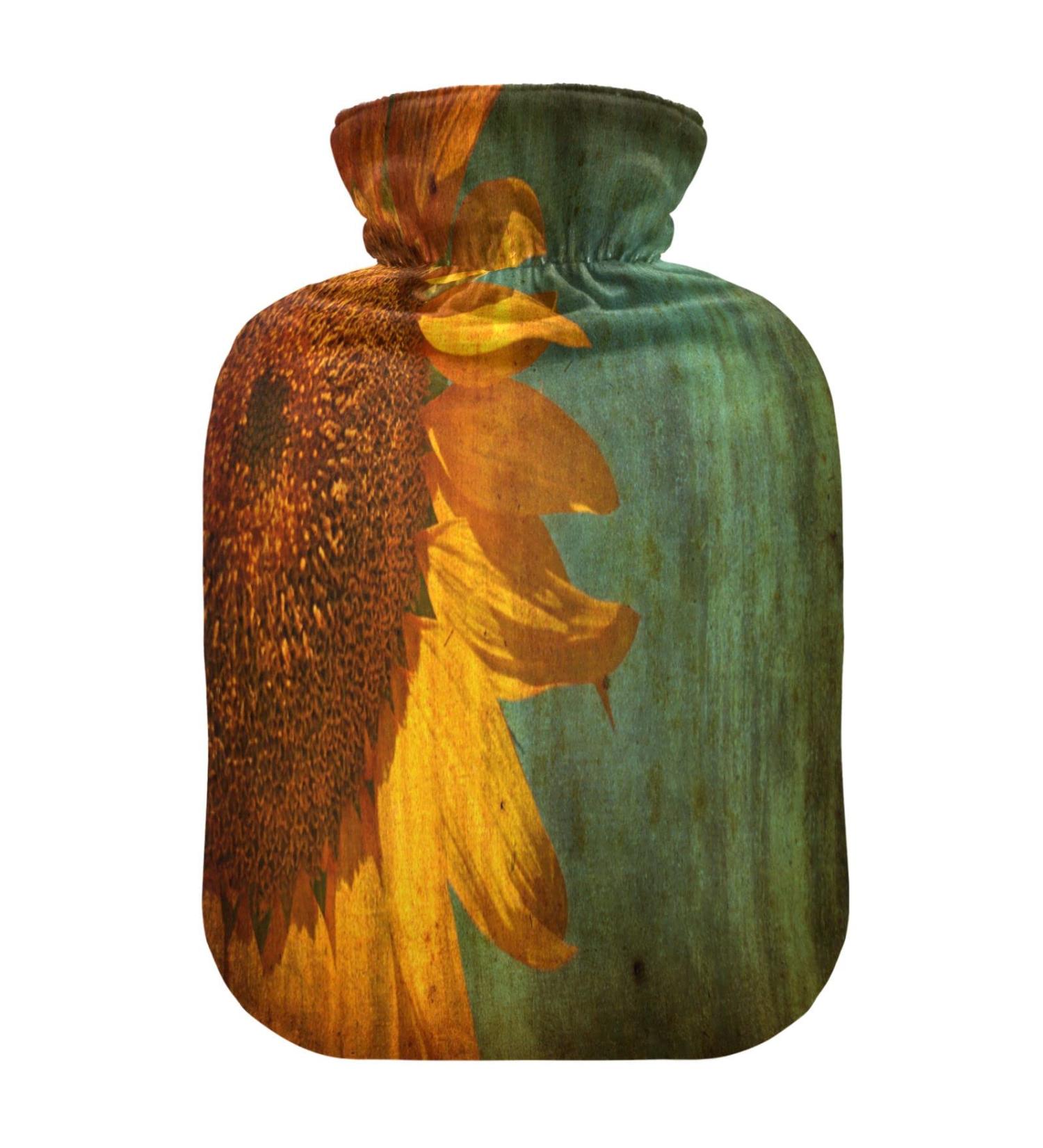 Retro Sunflower Hot Water Bottle | 2L Fleece Cover for Hot & Cold Compress International Shipping - Buy Online on GoSupps.com
