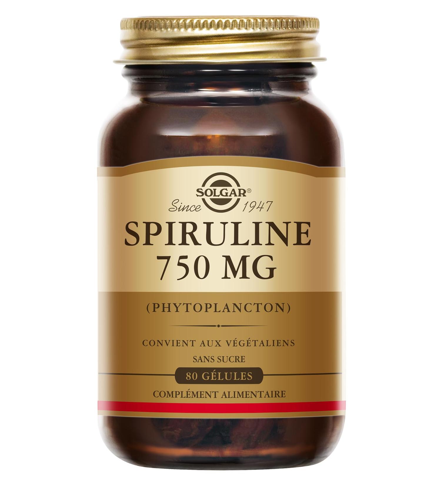 Solgar Spiruline - Tonus et Vitalit - Haute qualit - D fenses naturelles - Vegan - Riche en Prot ines - Compl ment Alimentaire - Flacon de 80 g lules - Buy Online on GoSupps.com