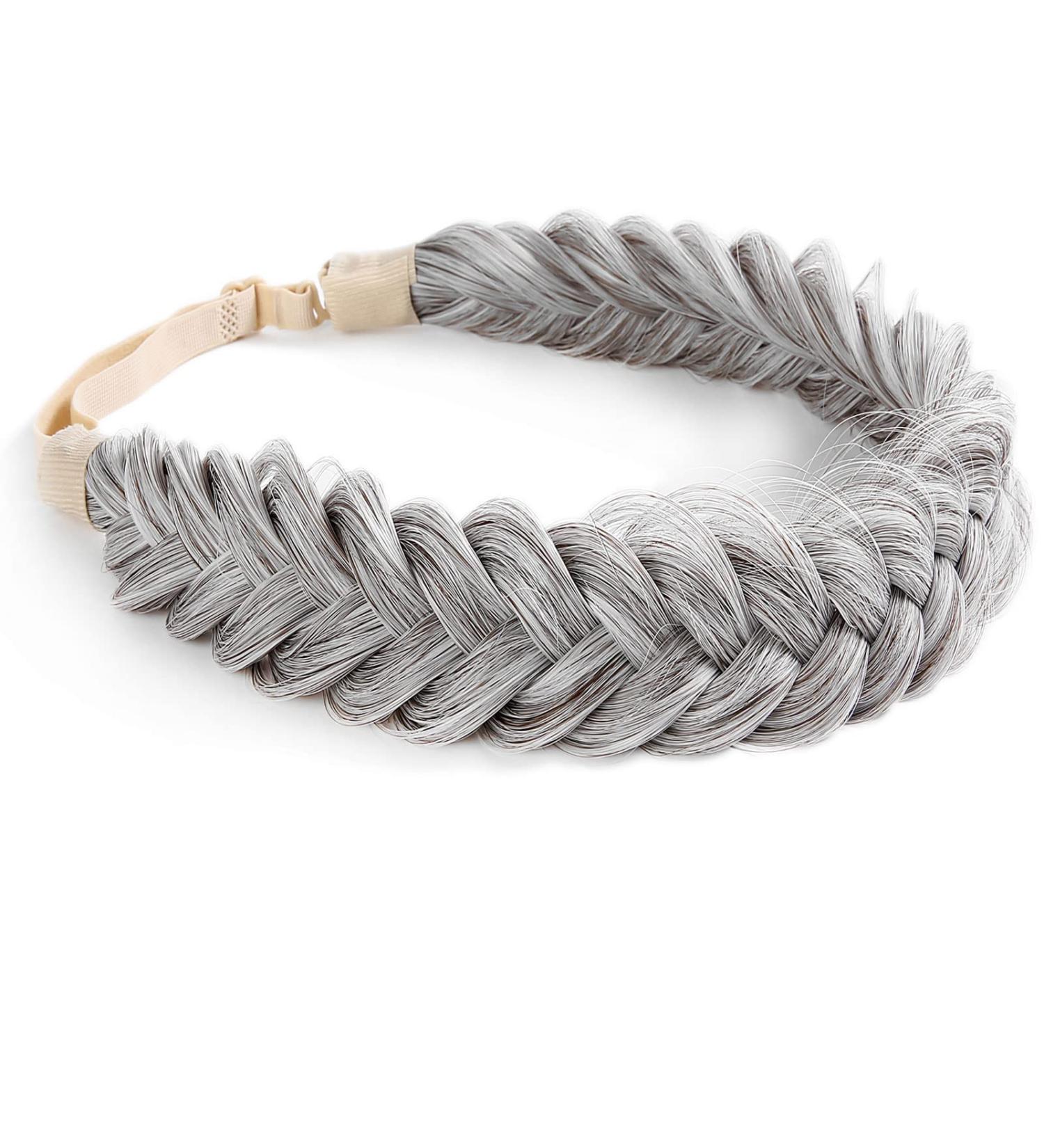 TOECWEGR Extensions Headband Hair Band Braided Classic Chunky Wide Plaited Wedding Fluffy Braids Wig Women Girl Beauty Accessory (Silver) - Buy Online on GoSupps.com