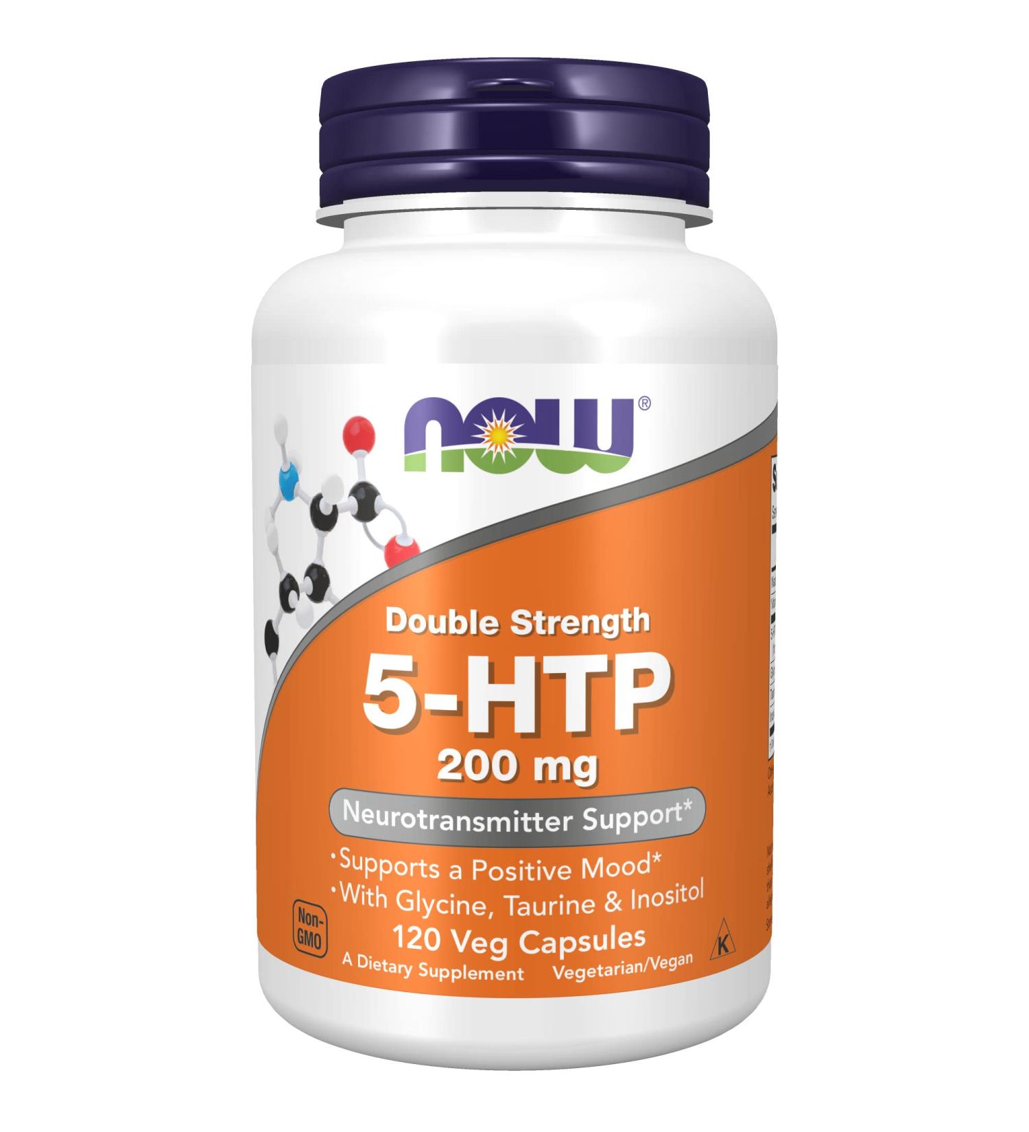 Now Foods 5-HTP Double Strength 200 mg - 120 Veg Capsules | Natural Mood Support - Buy Online on GoSupps.com