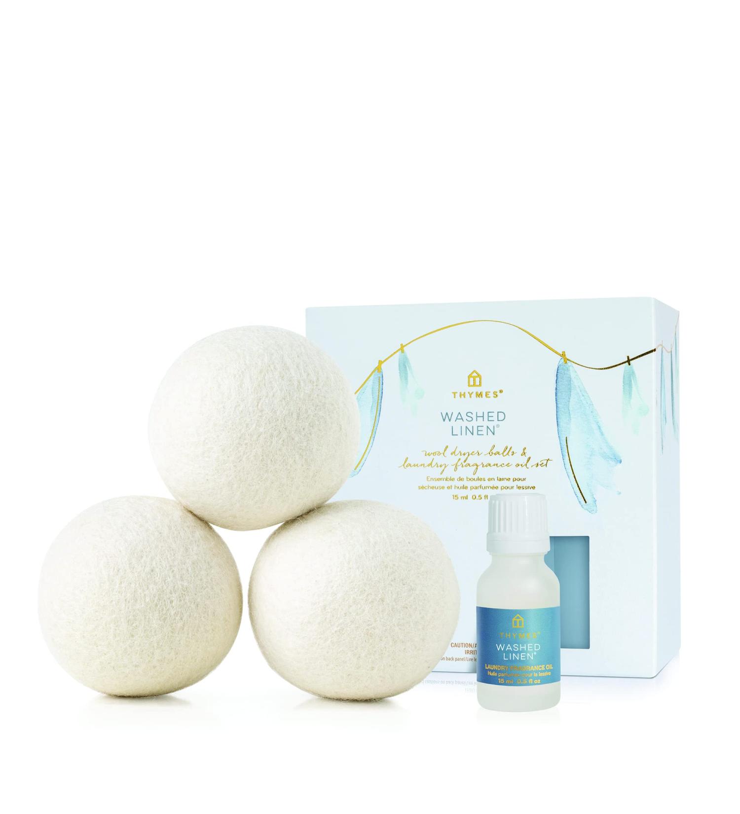 Thymes Washed Linen Wool Dryer Balls Set | 3 Eco-Friendly Laundry Balls + Scented Fragrance Oil – Eliminate Wrinkles Static & Lint – International Shipping Available - Buy Online on GoSupps.com