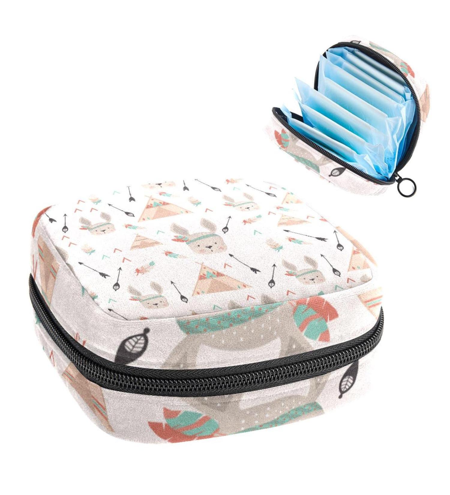 Indian Rabbits Pattern Sanitary Napkin Storage Bag - Cute Menstrual Cup Pouch for Women & Teens - Multi-colored - Buy Online on GoSupps.com