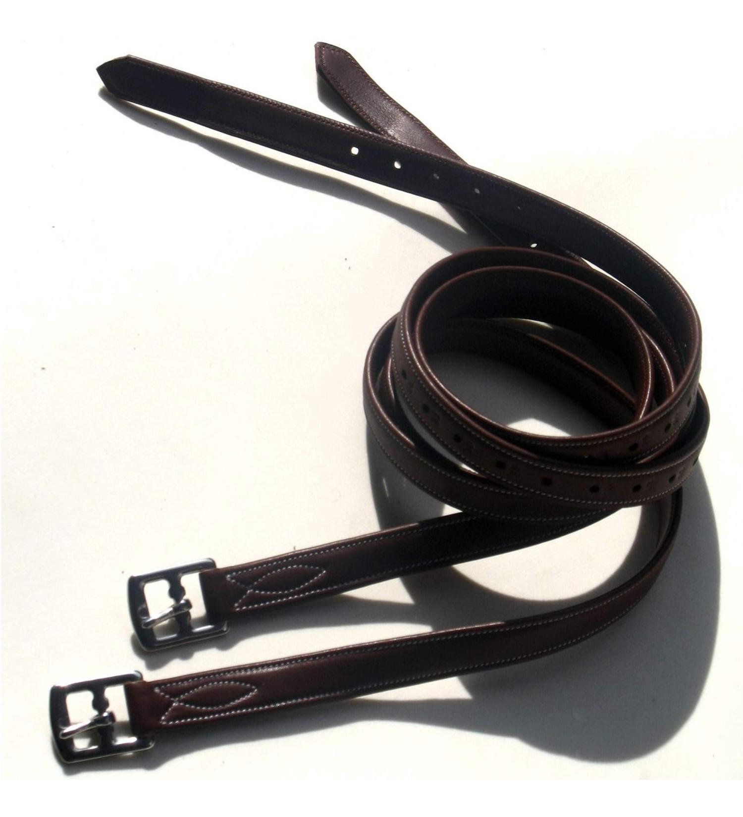 ExionPro Premium Fancy Stitched Soft Triple Covered Leather Stirrup | Black/Havana Brown | English Leather Stirrups for Saddle - Buy Online on GoSupps.com