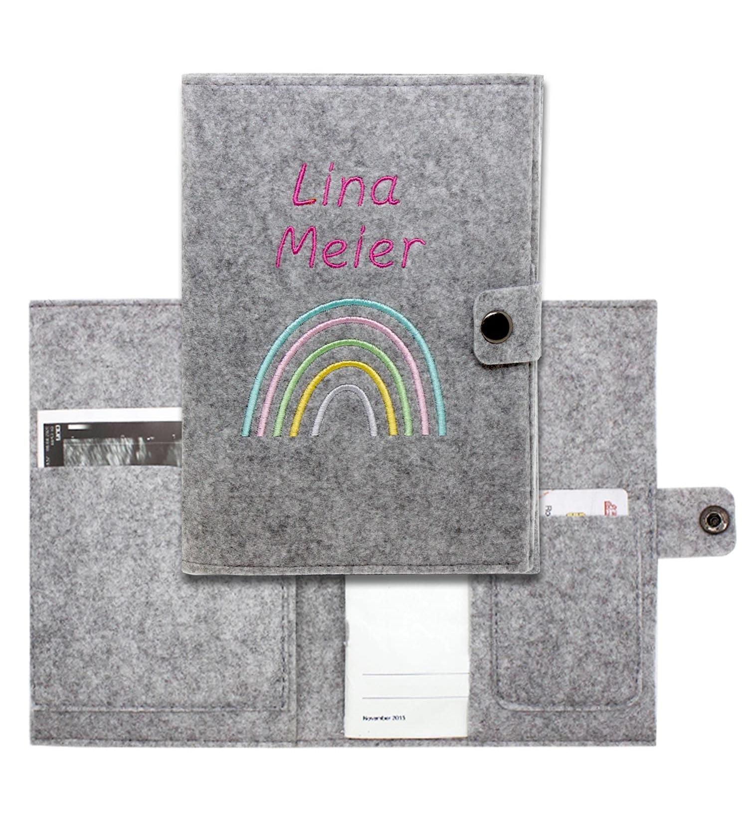 Personalized Rainbow Pastel Motherpass Cover | Felt Made in Germany | Insured Card & Ultrasound Pockets | Unique Gift for Expecting Moms - Buy Online on GoSupps.com