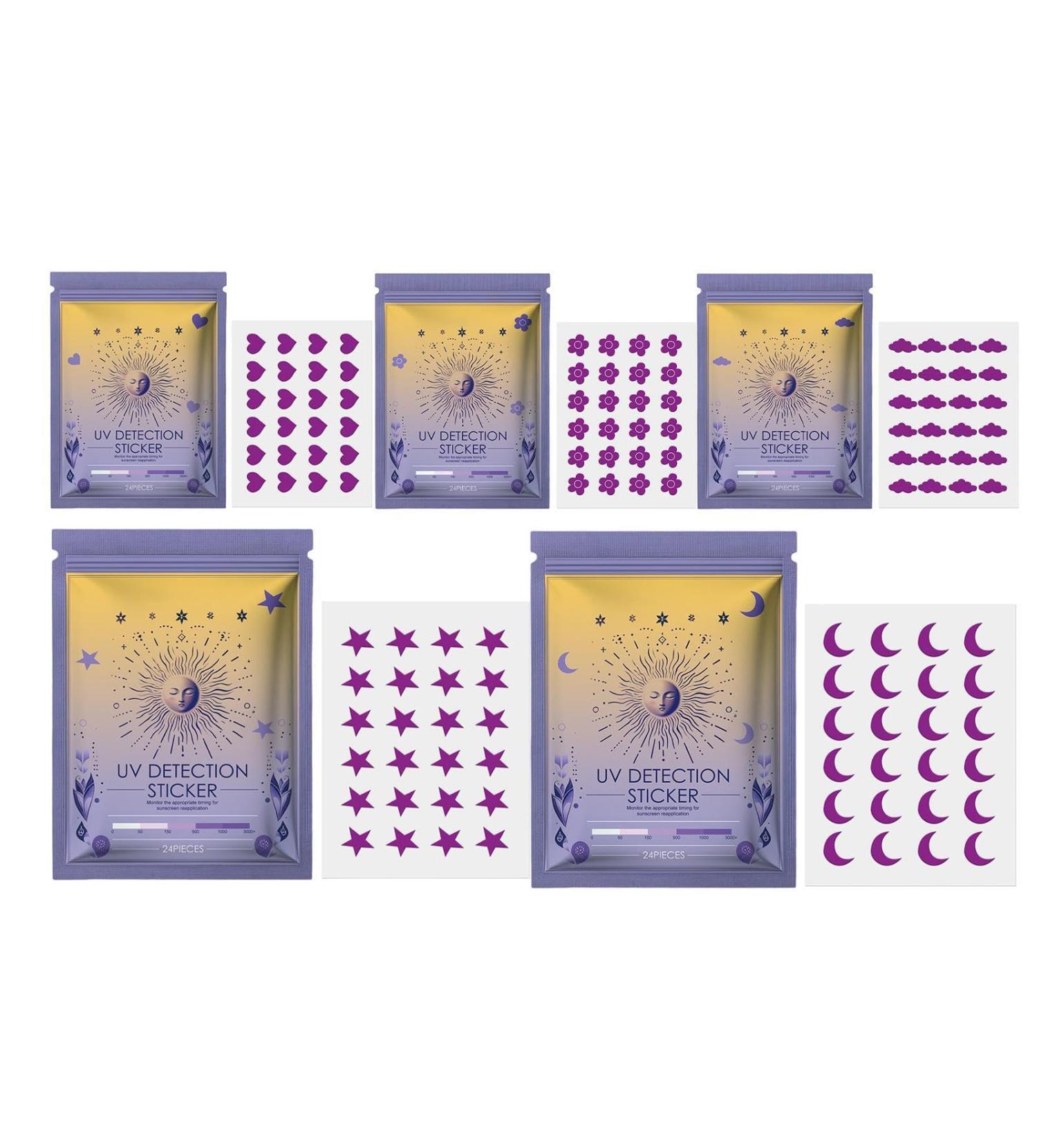 24 pieces of sun protection UV stickers waterproof UV plaster UV recognition patch for face body UV plaster with UV detection for family and friends suitable love