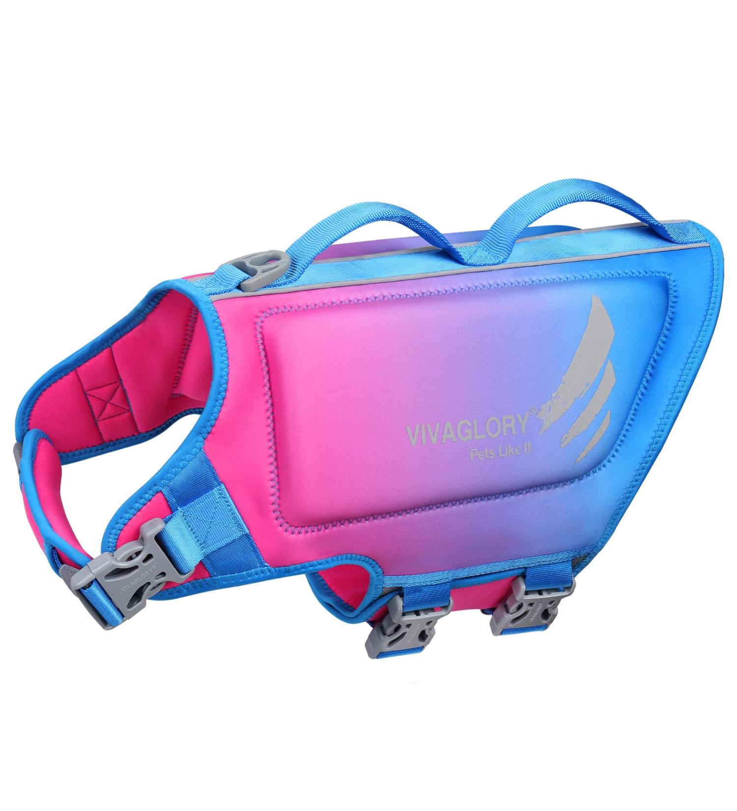 Vivaglory Dog Lifeguard Vest - Skin-Friendly Neoprene Swimming Safety for Large Dogs - D-Ring & Quick Lock - Pink Blue XL (71-84cm) - Buy Online on GoSupps.com