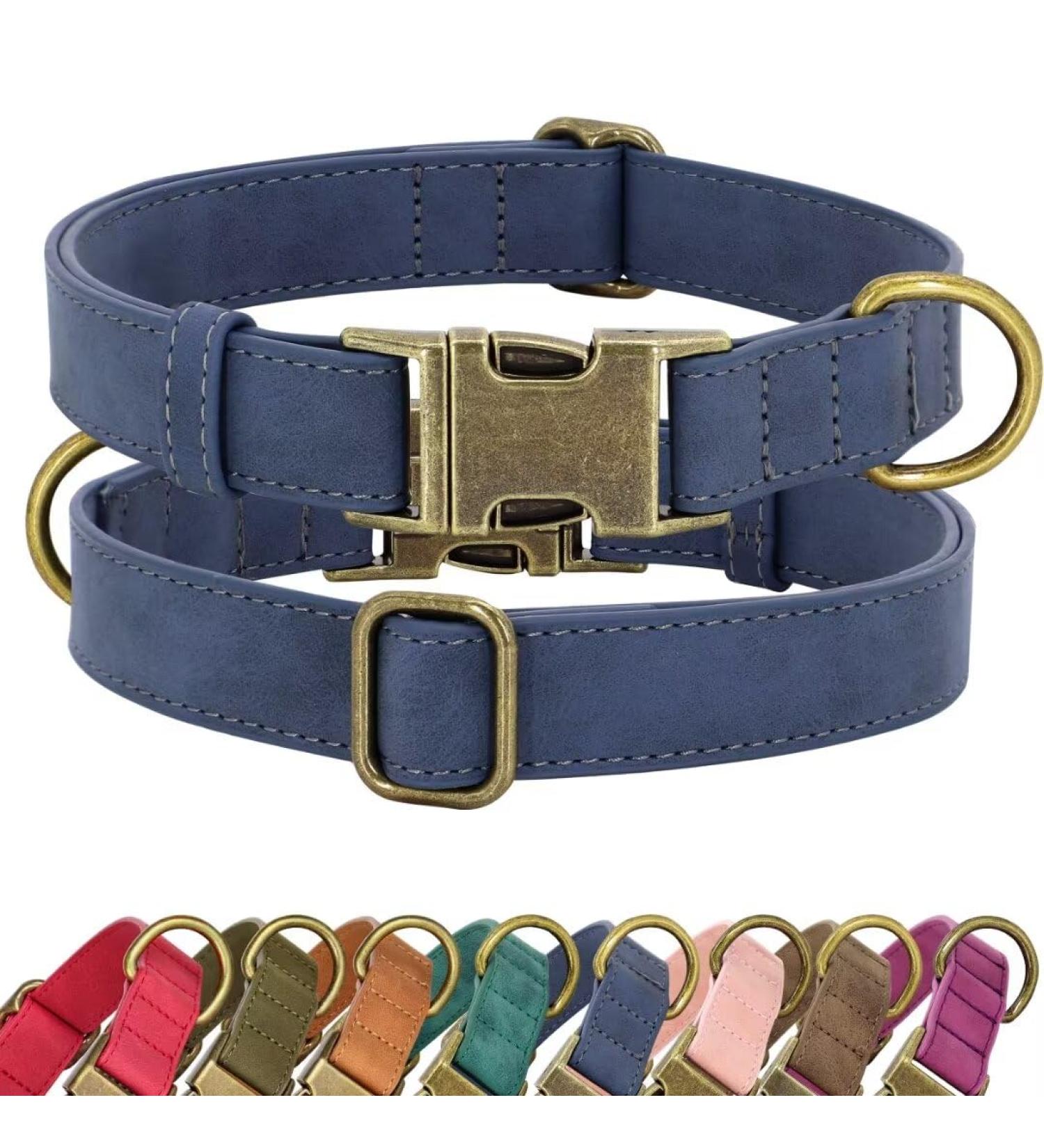 Didog Blue Leather Dog Collar for Small & Medium Dogs | Soft Durable Adjustable with Quick Lock Metal Buckle - Buy Online on GoSupps.com