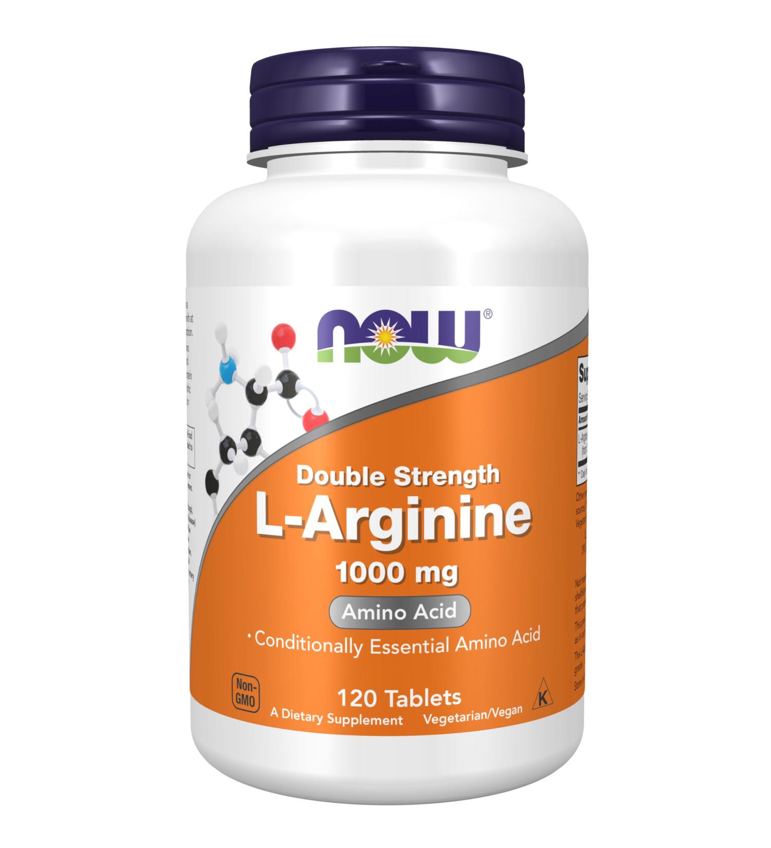 Now Foods Double Strength L-Arginine 1000mg 120 Vegan Tablets - Lab-Tested Amino Acid Supplement | Gluten, Soy, and GMO Free - Buy Online on GoSupps.com