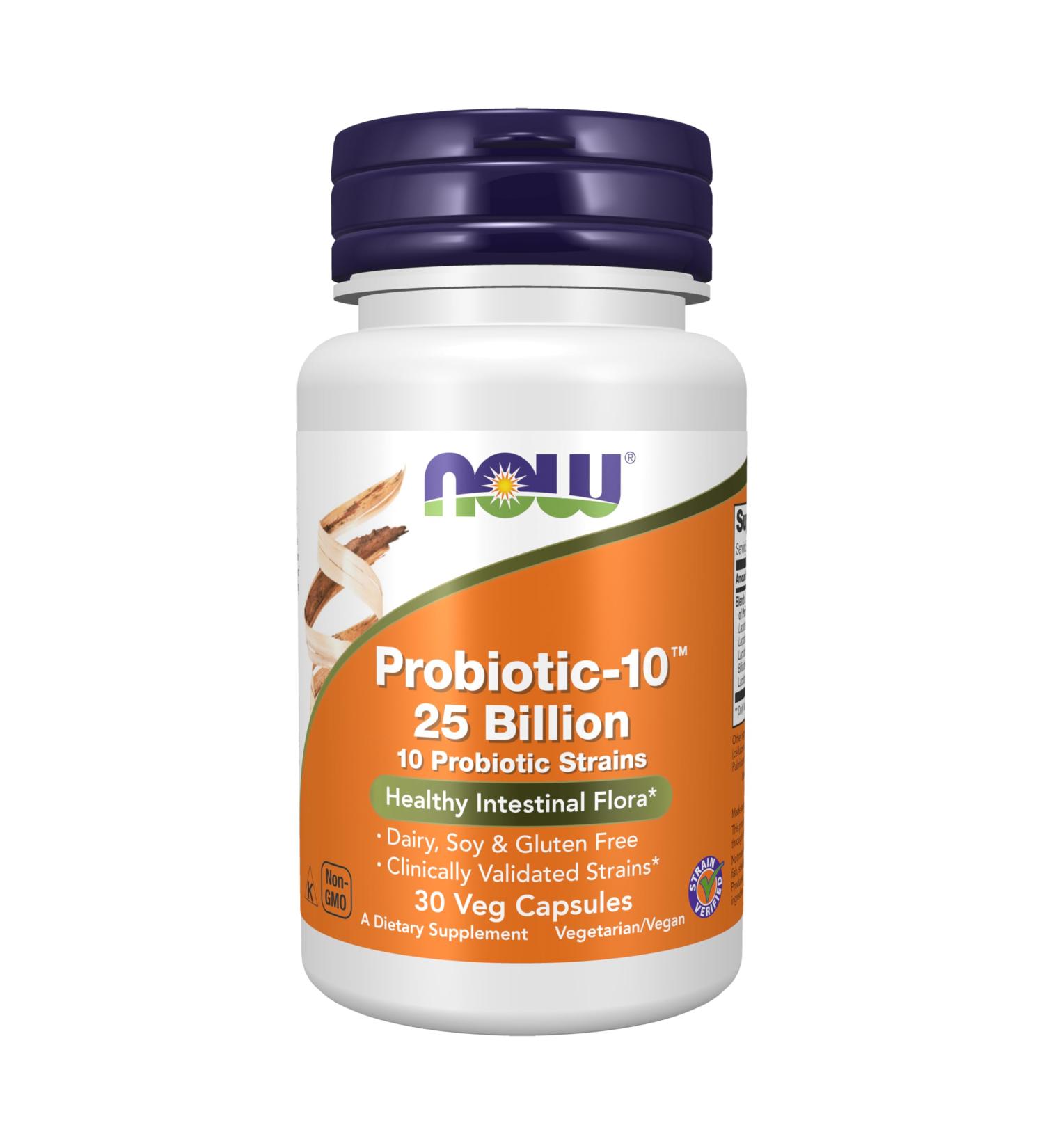 NOW Foods Supplements Probiotic-10 25 Billion with 10 Probiotic Strains Dairy Soy and Gluten Free Strain Verified 30 Veg Capsules 30 Count (Pack of 1) Supplements - Buy Online on GoSupps.com