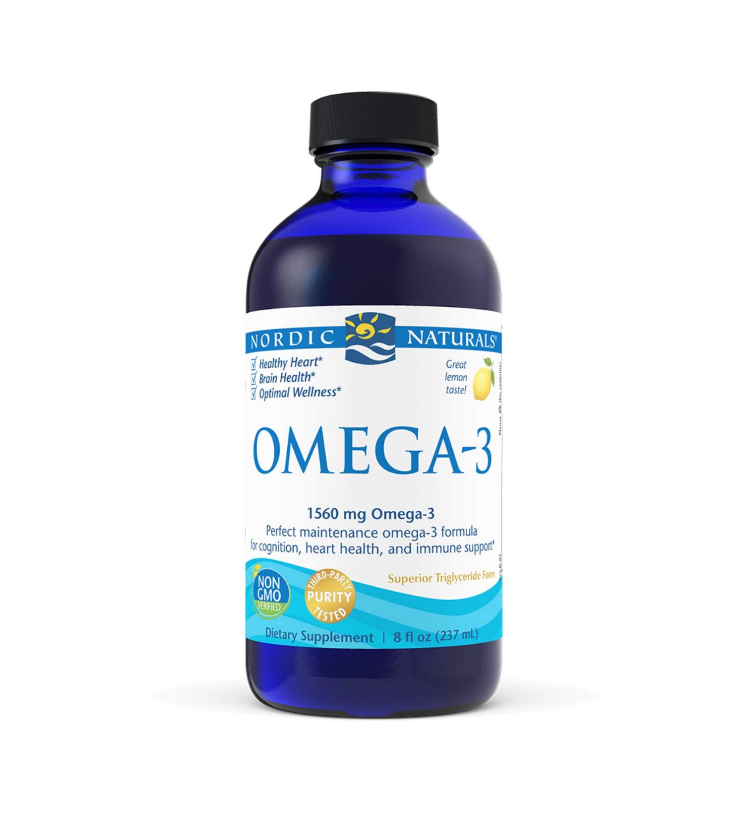 Nordic Naturals Omega-3 Lemon Oil 8 fl oz - Pure Fish Oil Supplement for Heart & Brain Health - Buy Online on GoSupps.com