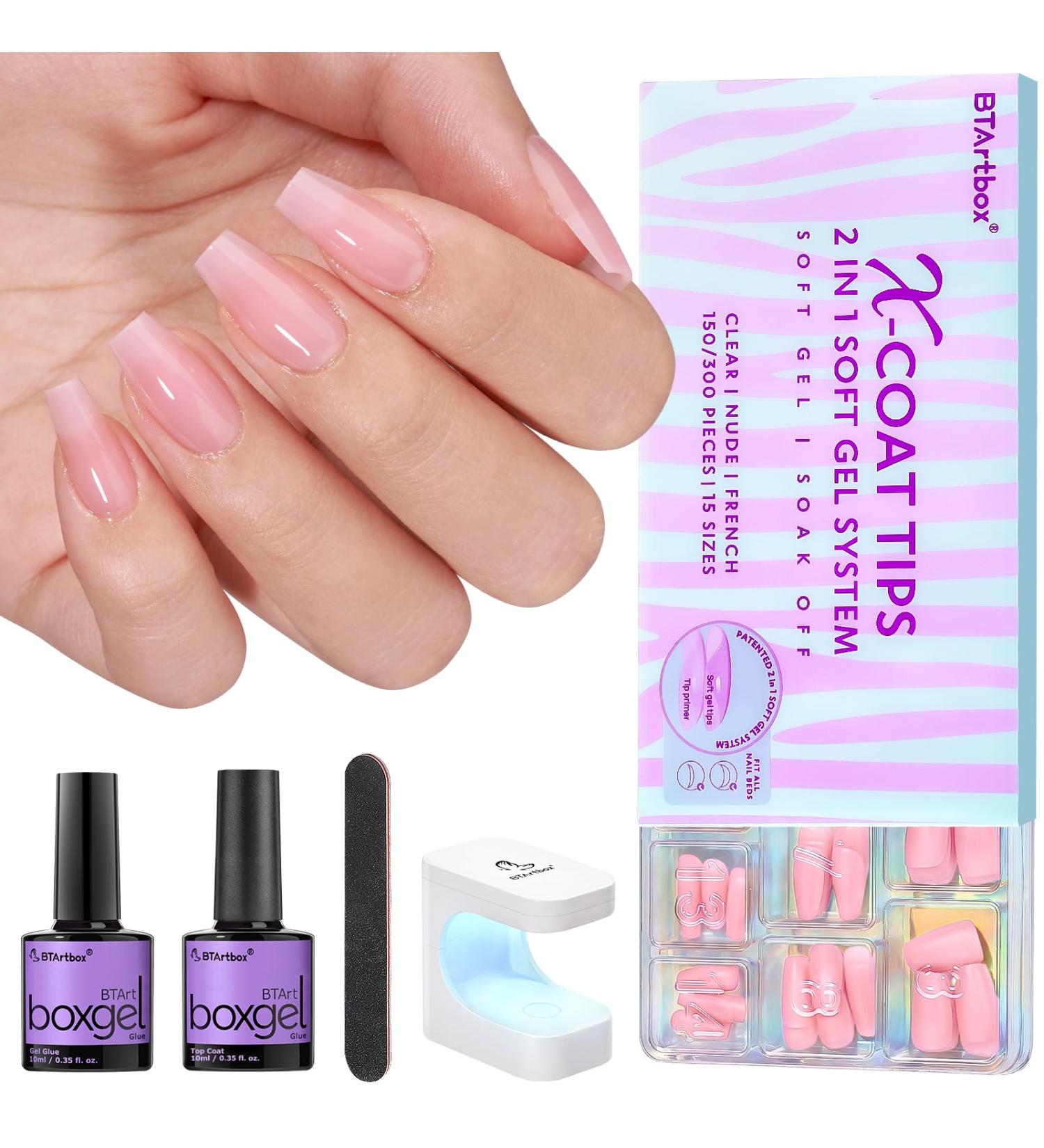BTArtbox XCOATTIPS Natural Nail Kit - Short Coffin Nail Tips with Gel Glue Top Coat & Lamp | All-in-One Soft Gel Press-On Nails | Perfect Fall Day Gift S Coffin - Buy Online on GoSupps.com