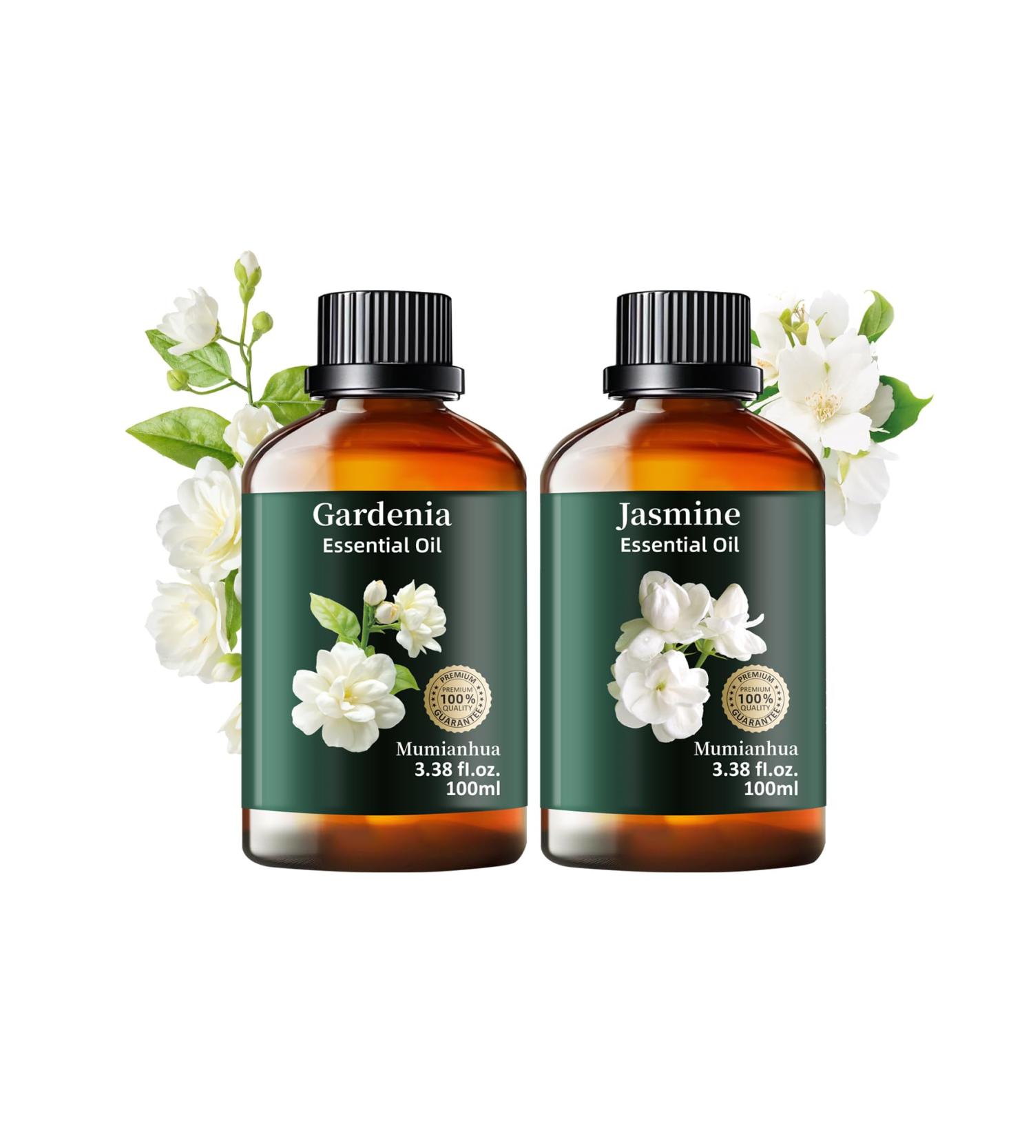 Pure Gardenia & Jasmine Essential Oil Set Natural Floral Oil Duo for Aromatherapy Diffusion Skin Hair Care Perfume & Candle Making 2 x 3.38 Fl Oz - Buy Online on GoSupps.com