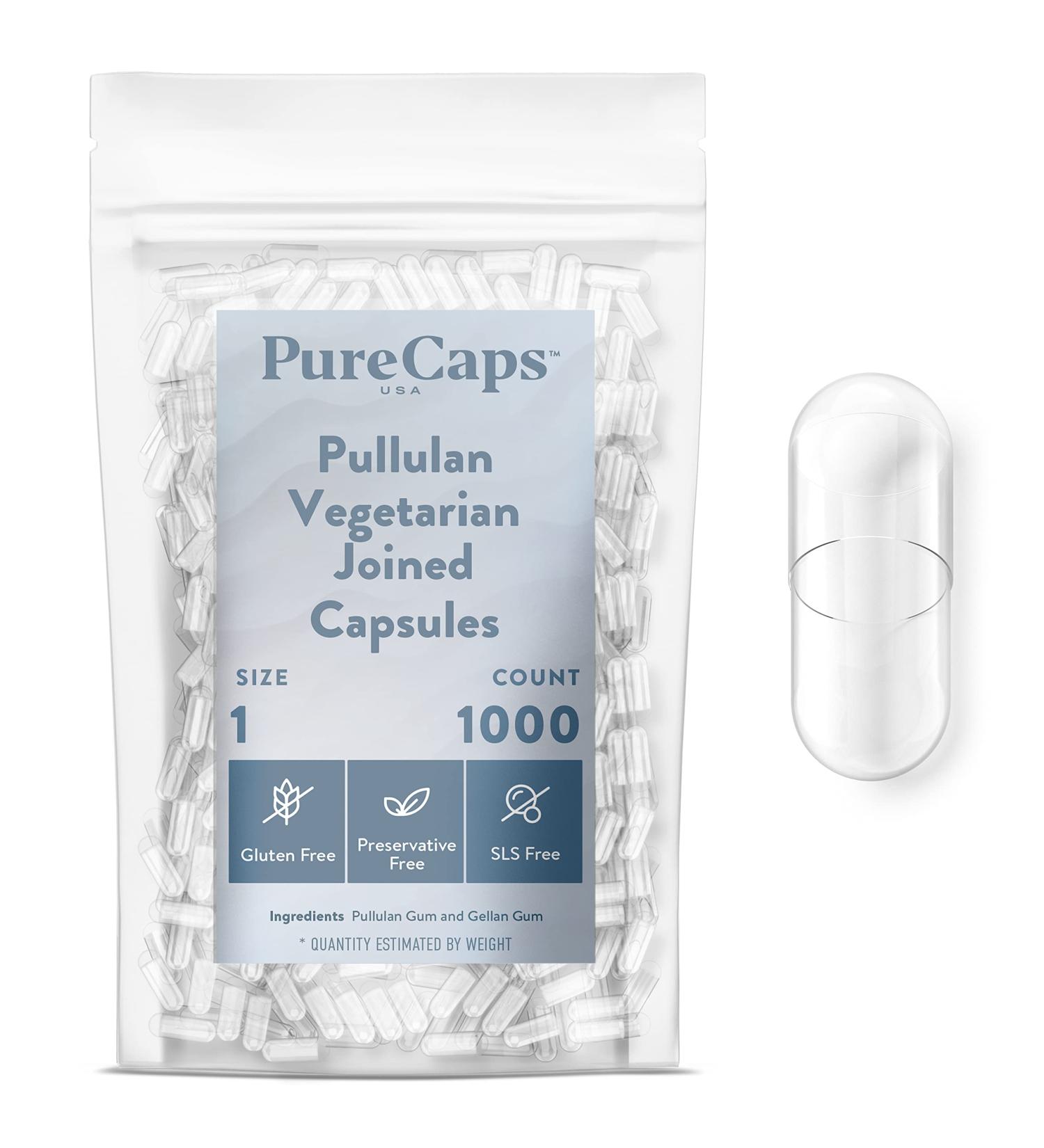 Buy PureCaps USA - 1 000 Empty Vegetarian Vegan Pullulan Pill Capsules Size 1 | Non-GMO SLS Free Gluten Free Preservative Free - Buy Online on GoSupps.com