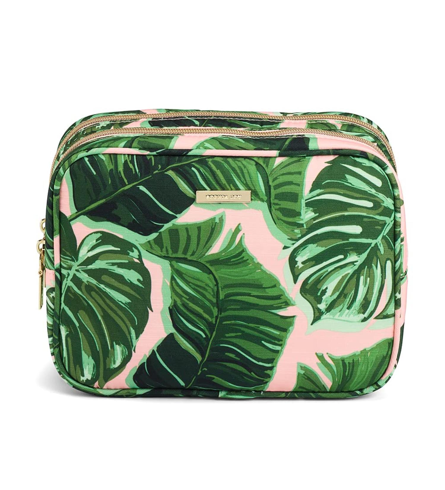 Conair Large Double Zip Makeup Bag | Pink Palm Print Toiletry & Cosmetic Bag for Home & Travel - Buy Online on GoSupps.com