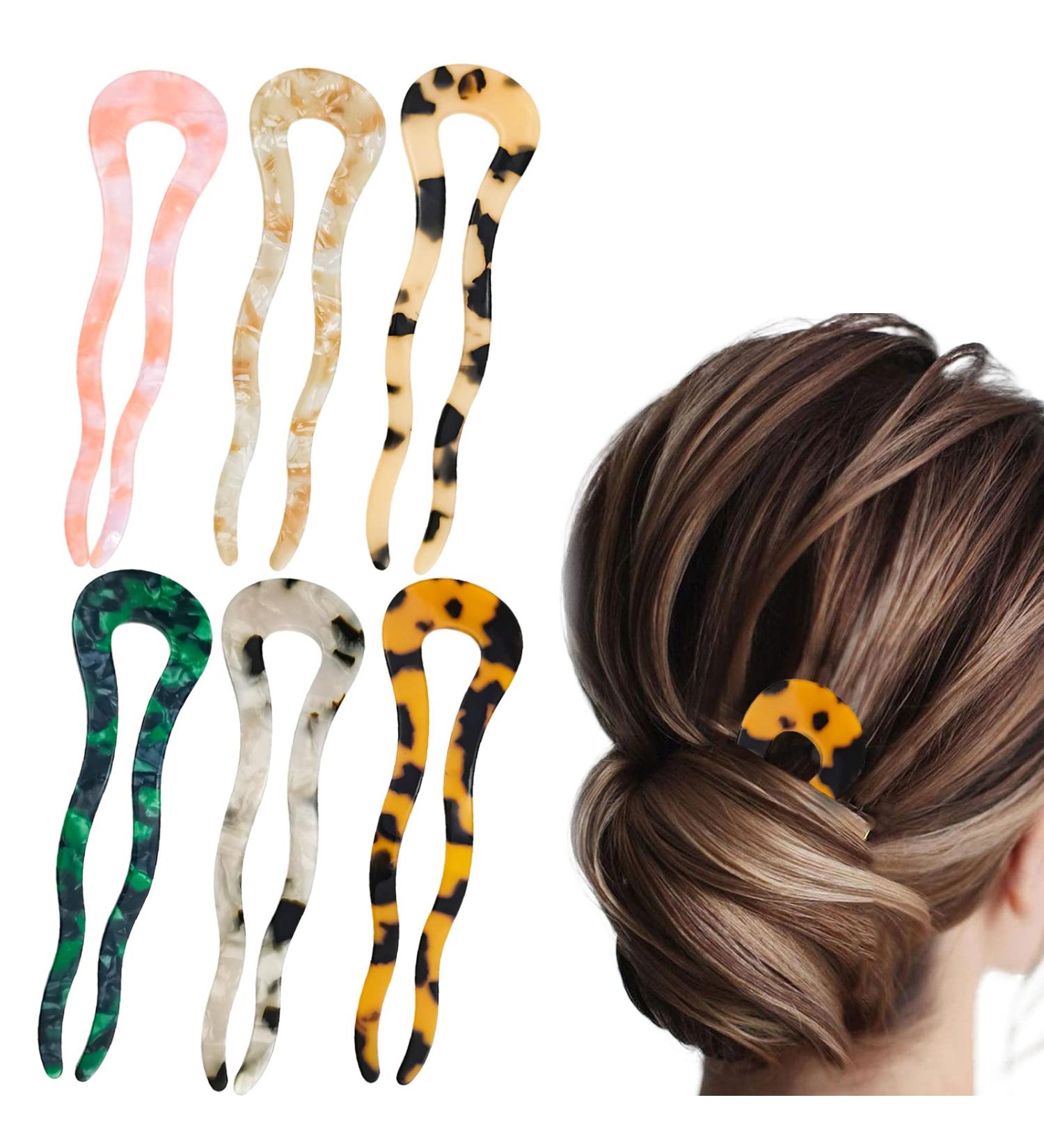 6 Pack Large U Shaped Acetate Hair Pins - Tortoise Shell French Hair Forks - Buy Online on GoSupps.com