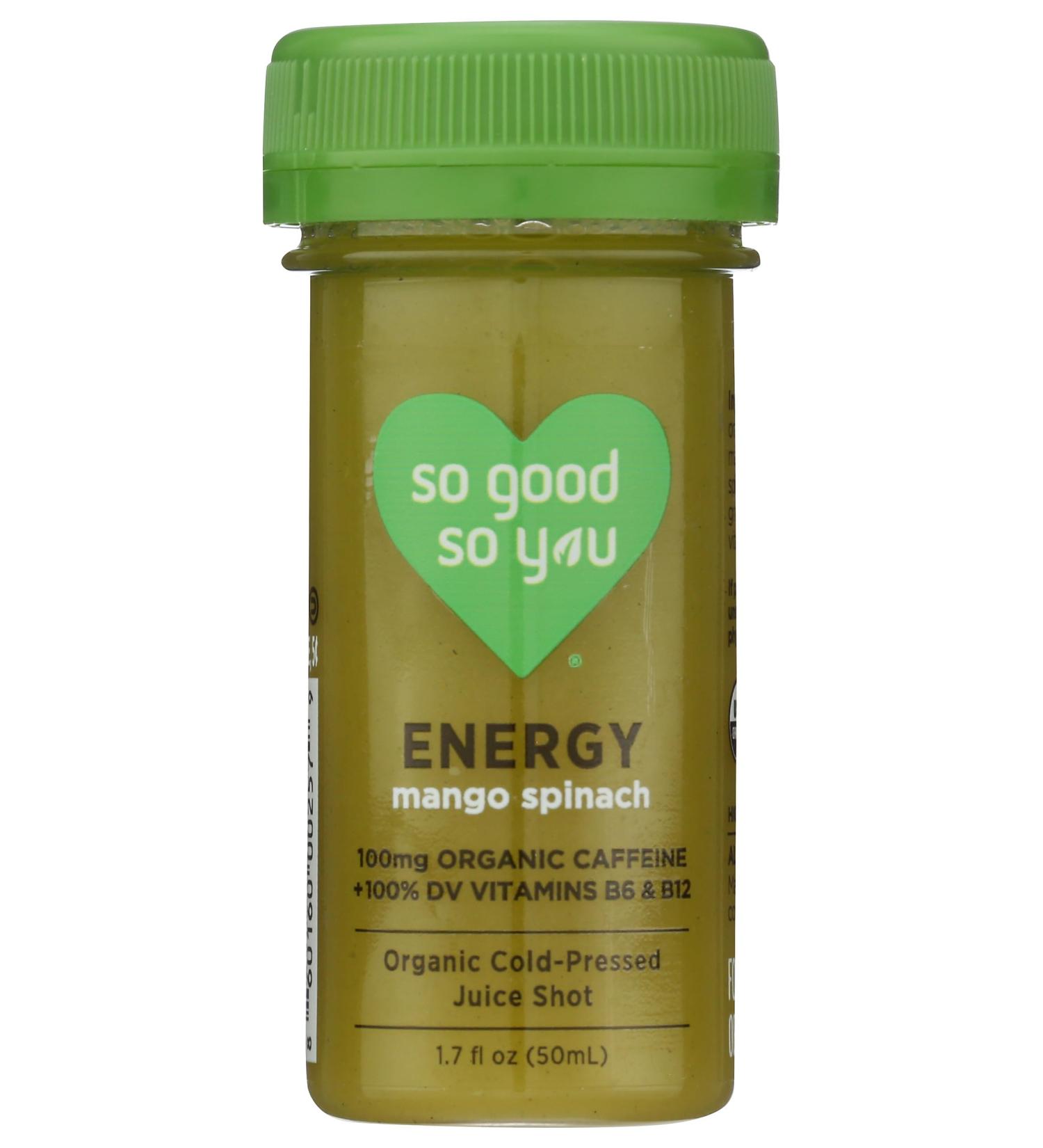 So Good So You Organic Energy Mango Spinach Shot - Boost Your Energy Naturally | 1.7 FZ - Buy Online on GoSupps.com
