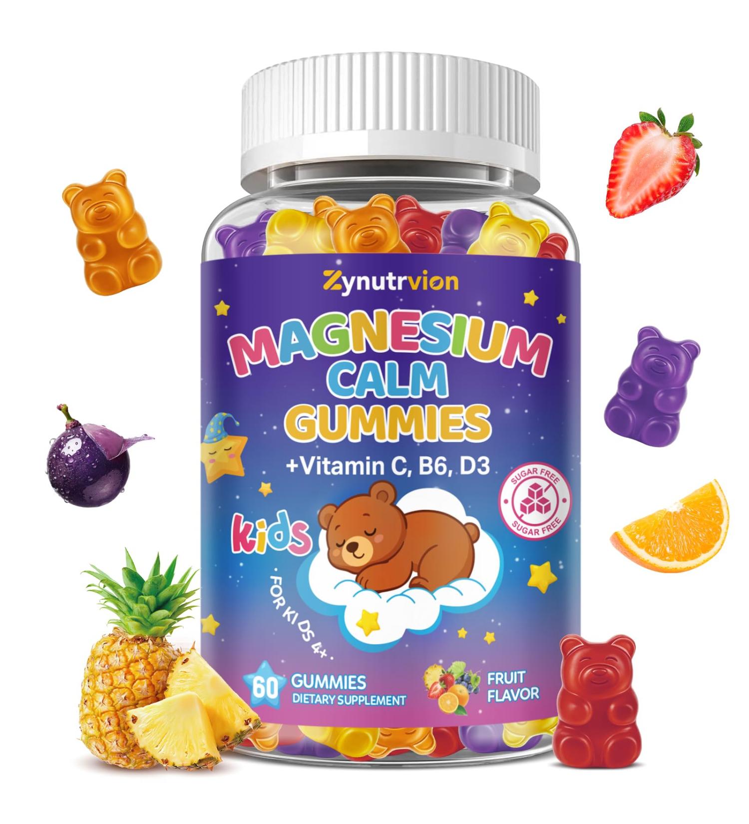 Magnesium Glycinate Gummies for Kids & Adults - Sugar Free Fruit Flavor, 60ct, Magnesium Supplement with L-Theanine, Vitamin B6, D3, Supports Sleep, Stress Relief, Muscle, Calm & Relaxation Health Mixed Fruit 60 Count (Pack  - Buy Online on GoSupps.com