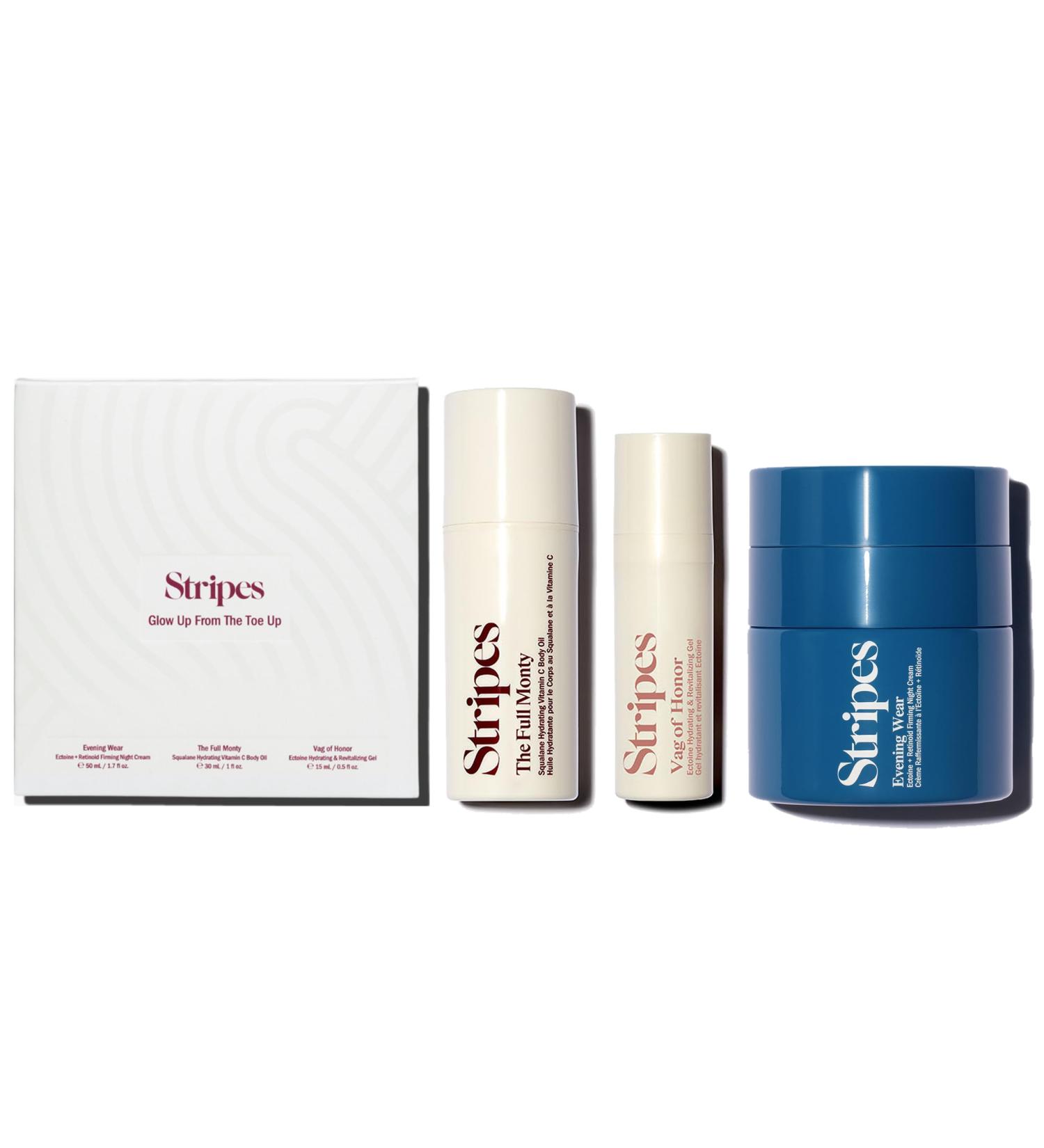 Buy STRIPES Beauty Glow Up Holiday Gift Set - Full Size Night Cream Travel Body Oil & Soothing Gel - Perfect Intimate Care Gift for International Shipping - Buy Online on GoSupps.com