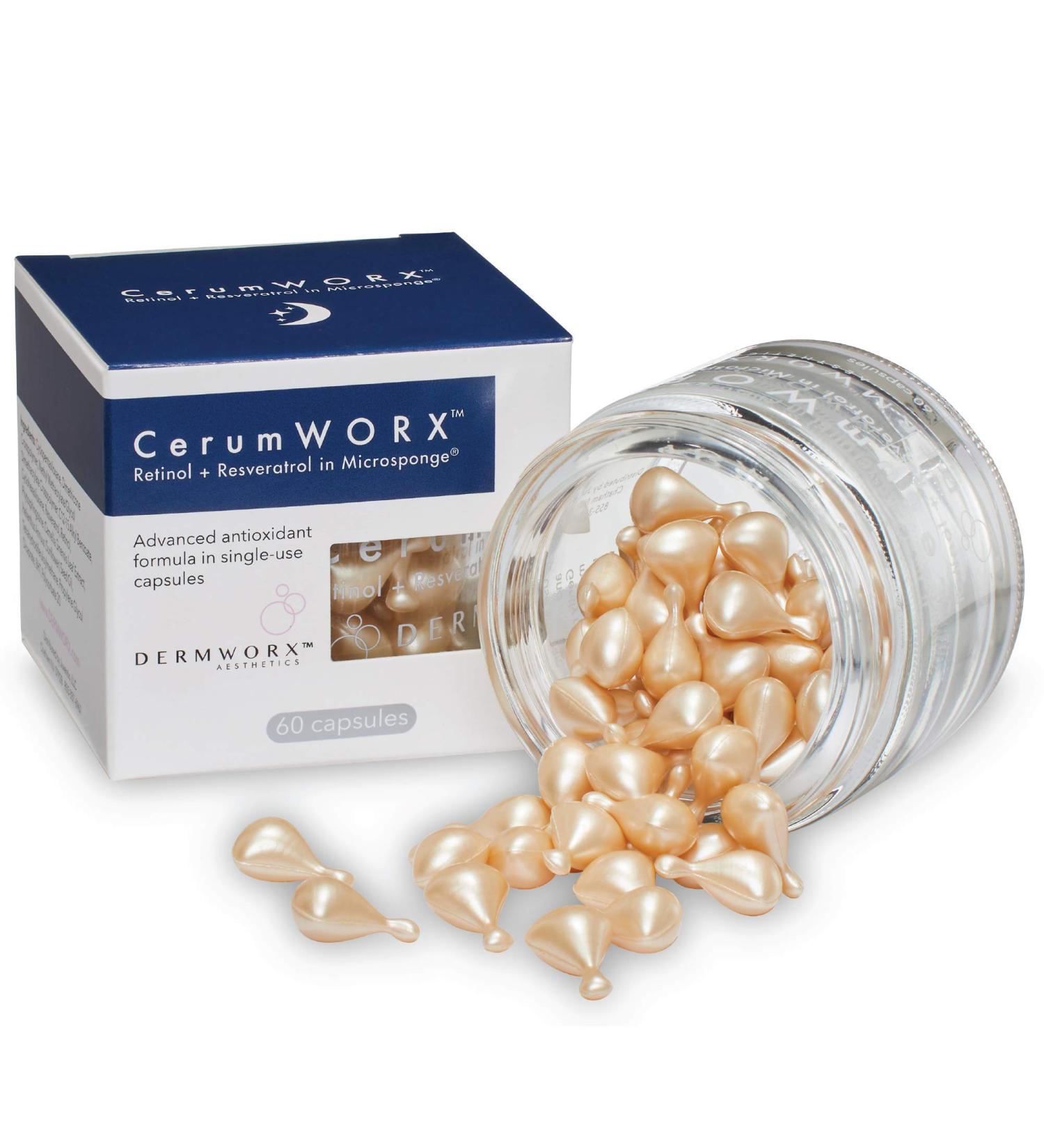 CerumWORX Retinol Night Serum | Retinol Cream for Face with Resveratrol for use at Night | Single Dose Capsules (60ct) - Buy Online on GoSupps.com
