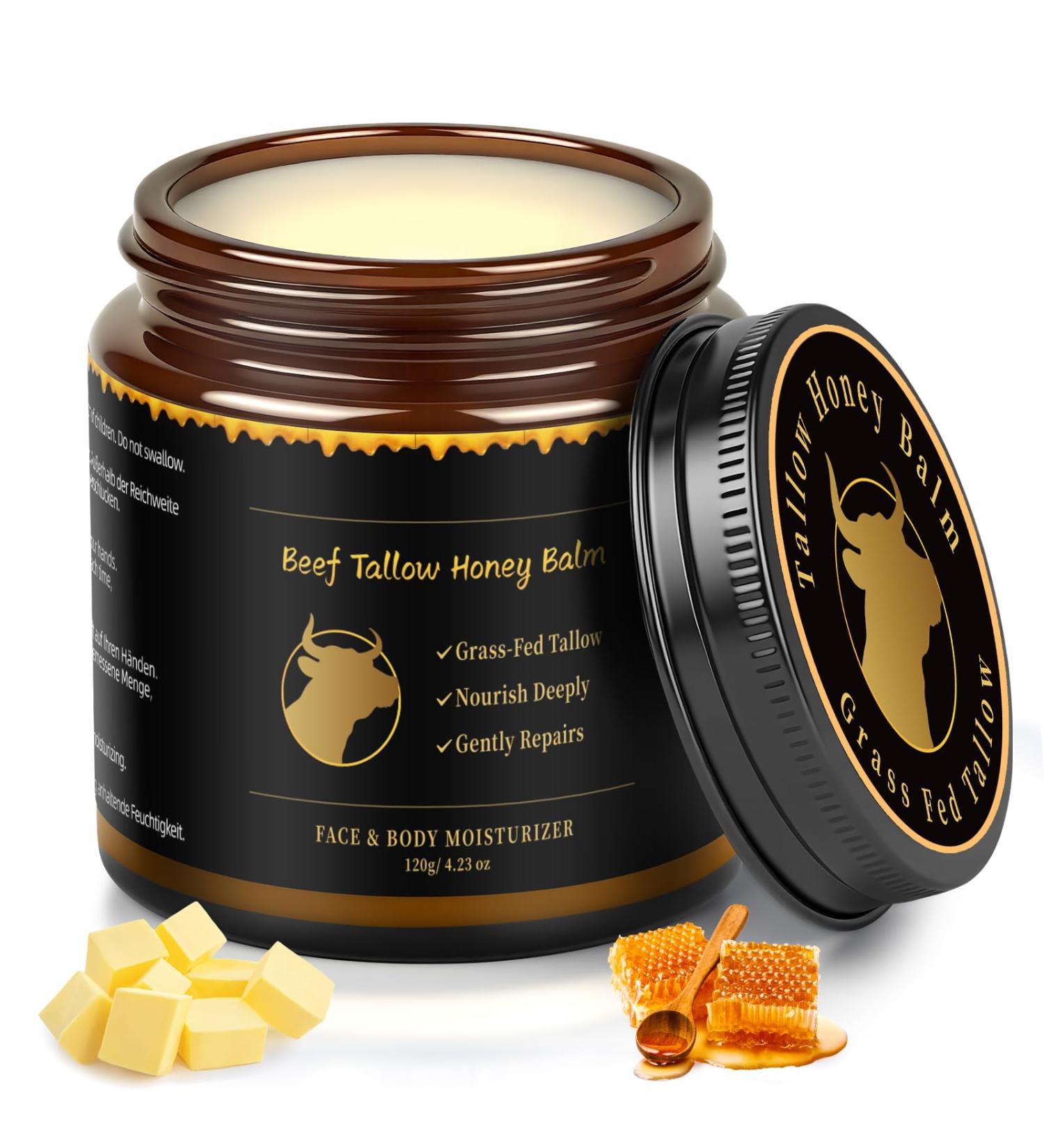 Beef Tallow for Skin Tallow and Honey Balm for Face Skin Care Cream Body Butter Natural Formula Nourish and Soothe Dry Skin 120g/4.2oz - Buy Online on GoSupps.com