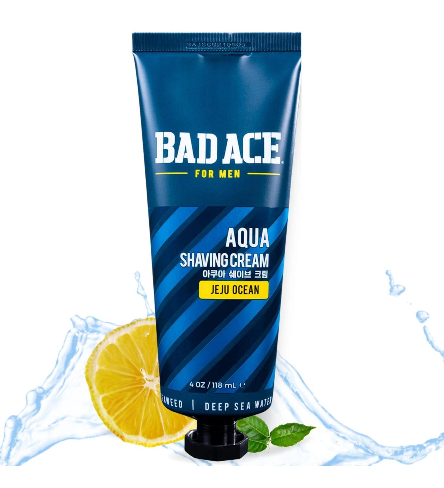 BAD ACE Aqua Men's Shaving Cream - Korean Skin Care for Men Prevents Irritation & Razor Burn Hydrating Formula Jeju Ocean (4 oz - Buy Online on GoSupps.com