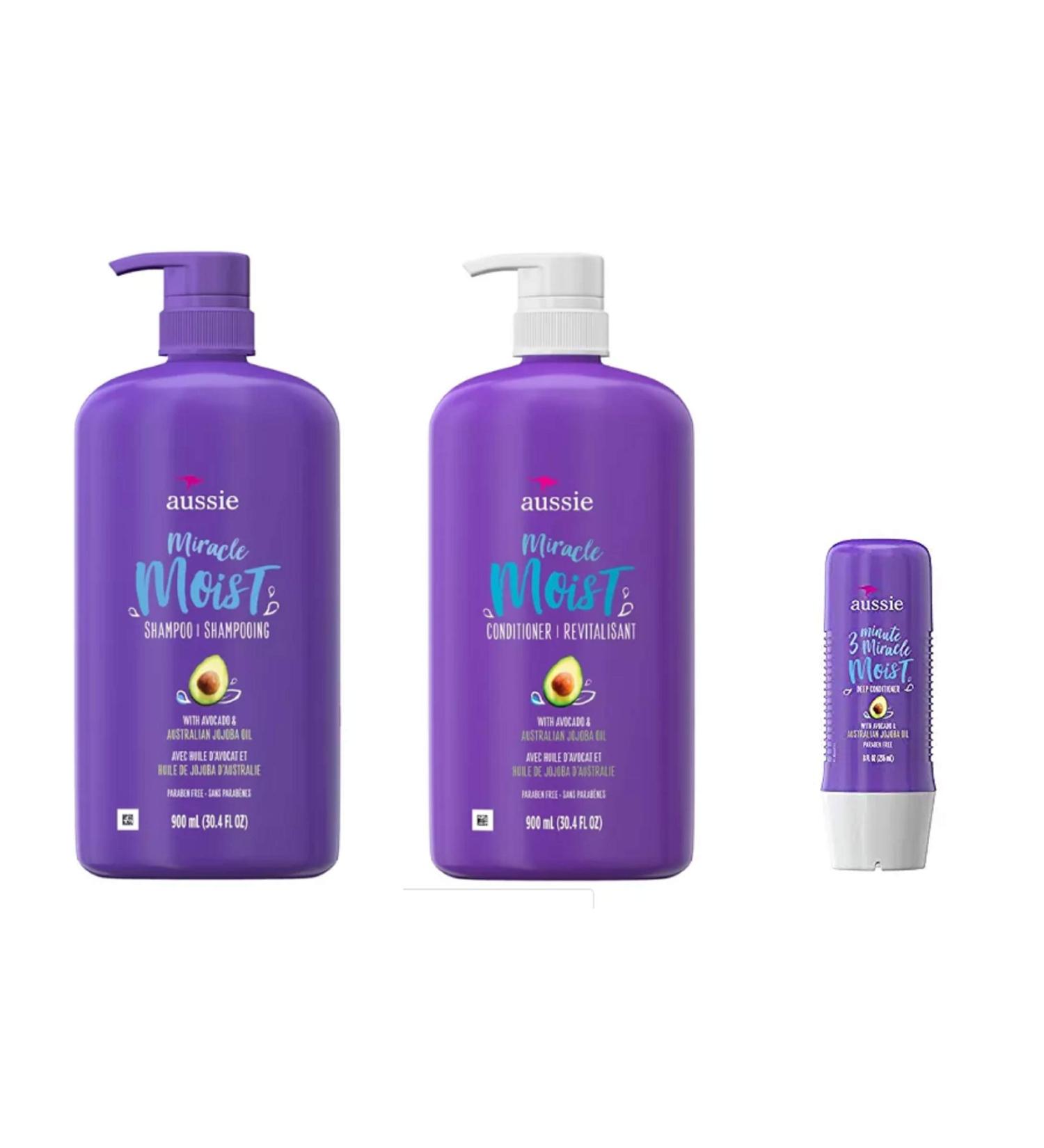 Aussie Moist Shampoo and Conditioner 29.2 Ounce Pump Each Plus 3 Minute Miracle Moist 8 Ounce