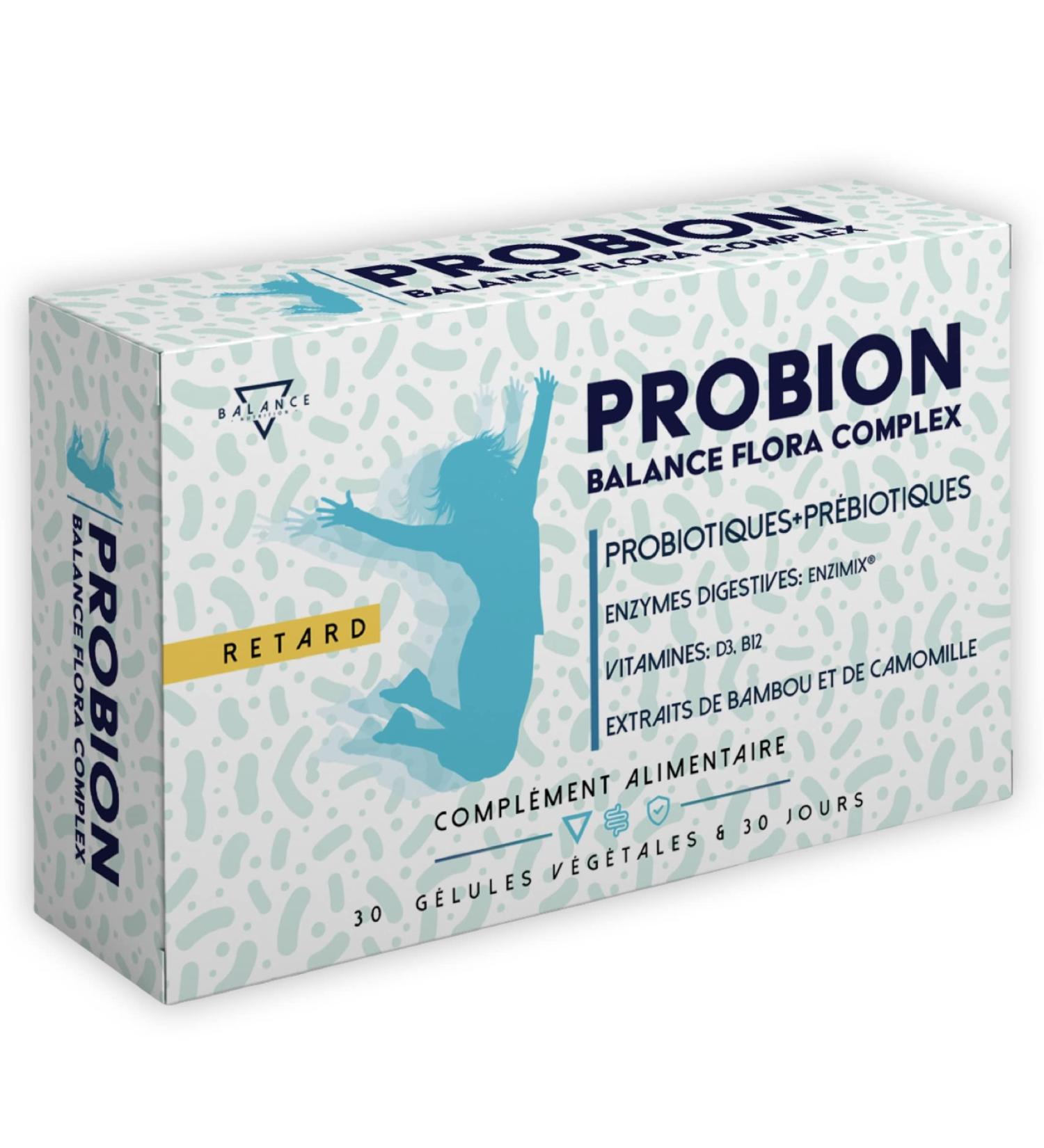 PROBION | Probiotique Flore Intestinale | Ferments Lactiques | 40 milliards CFU | + Enzi-Mix Enzymes Digestives + Vitamines + Bambou et Camomille pour liminer les gaz intestinaux | 30 CPS Retard - Buy Online on GoSupps.com
