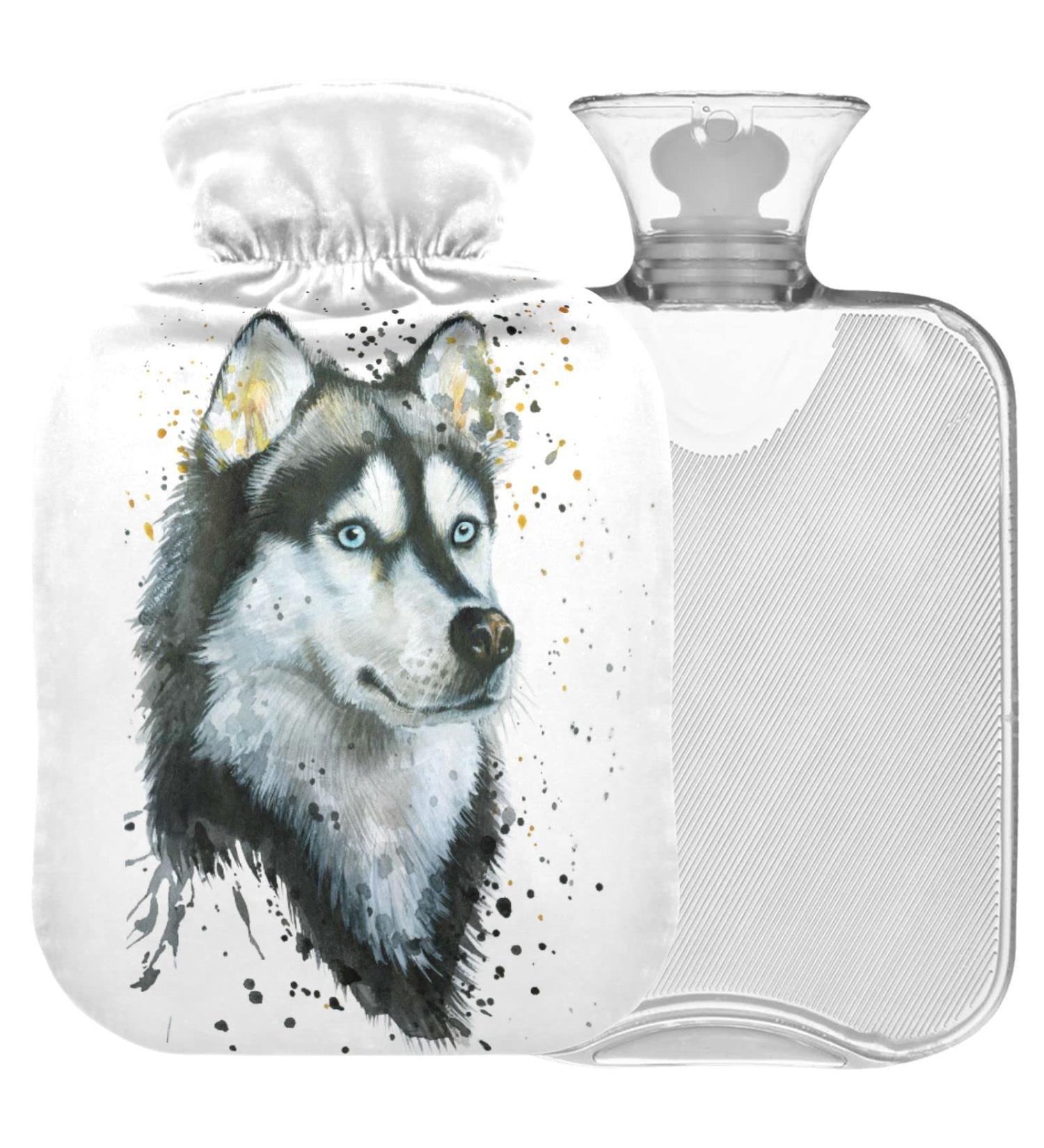 NAANLE 2L Hot Water Bottle - Watercolor Husky Design for Pain Relief & Heat Therapy | Transparent Hand Warmer & Bed Companion - Buy Online on GoSupps.com