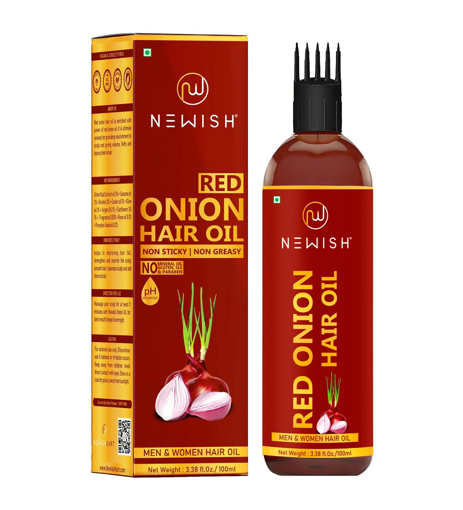 Newish Red Onion Oil for Hair Regrowth - Natural Hair Care Treatment for Men and Women - 3.38 Fl Oz - Buy Online on GoSupps.com