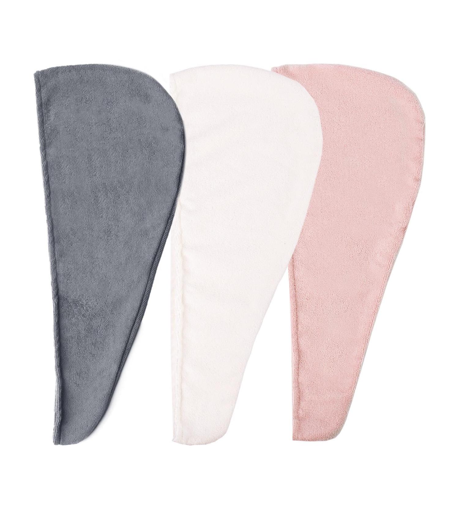 Brentfords Set of 3 Microfibre Hair Towel Wrap - Super Absorbent Turban Towel for Women - Blush Grey White - Buy Online on GoSupps.com