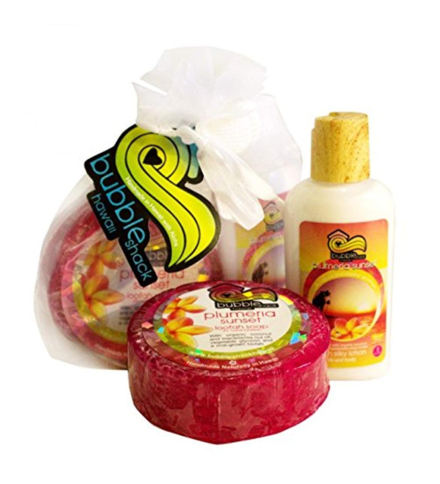 Hawaii Bubble Shack Loofah Soap & Body Lotion Duo Set Plumeria